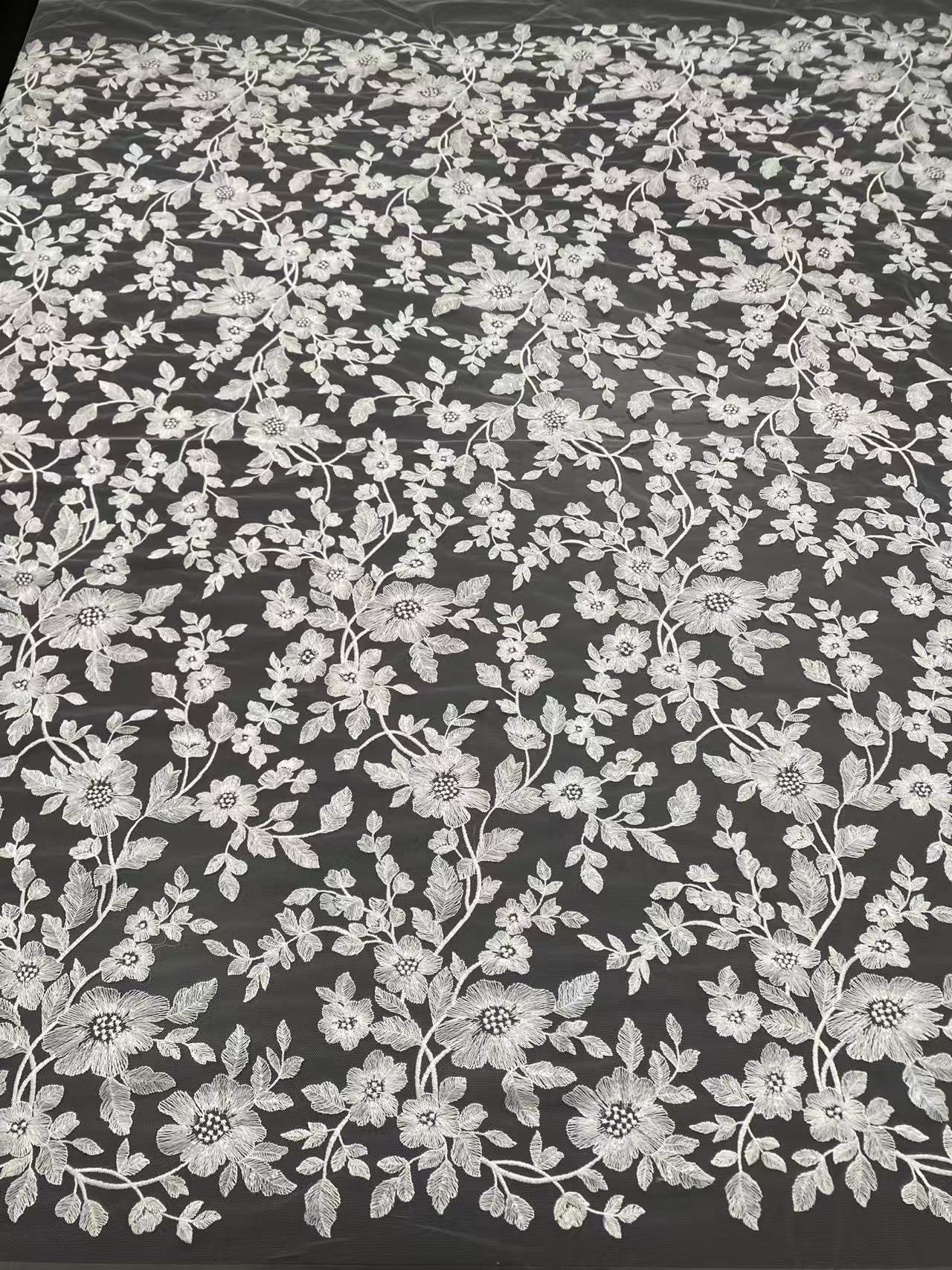 Ivory Bridal Embroidery Floral Lace Fabric, Delicate Floral Applique lace, Formal Dress Prom lace, Wedding Gown lace, rehearsal, by 1 yard