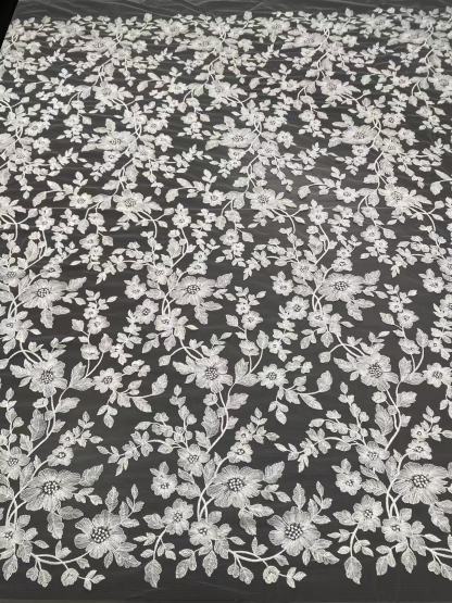 Ivory Bridal Embroidery Floral Lace Fabric, Delicate Floral Applique lace, Formal Dress Prom lace, Wedding Gown lace, rehearsal, by 1 yard