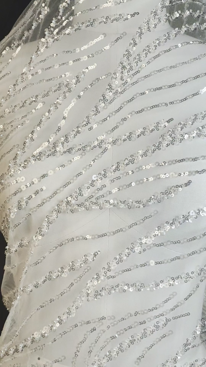 Exquisite Ivory Tulle Lace With Sparkling Transparent Sequins Crystal Mesh Wedding Dress With Noble Bridal Gowns