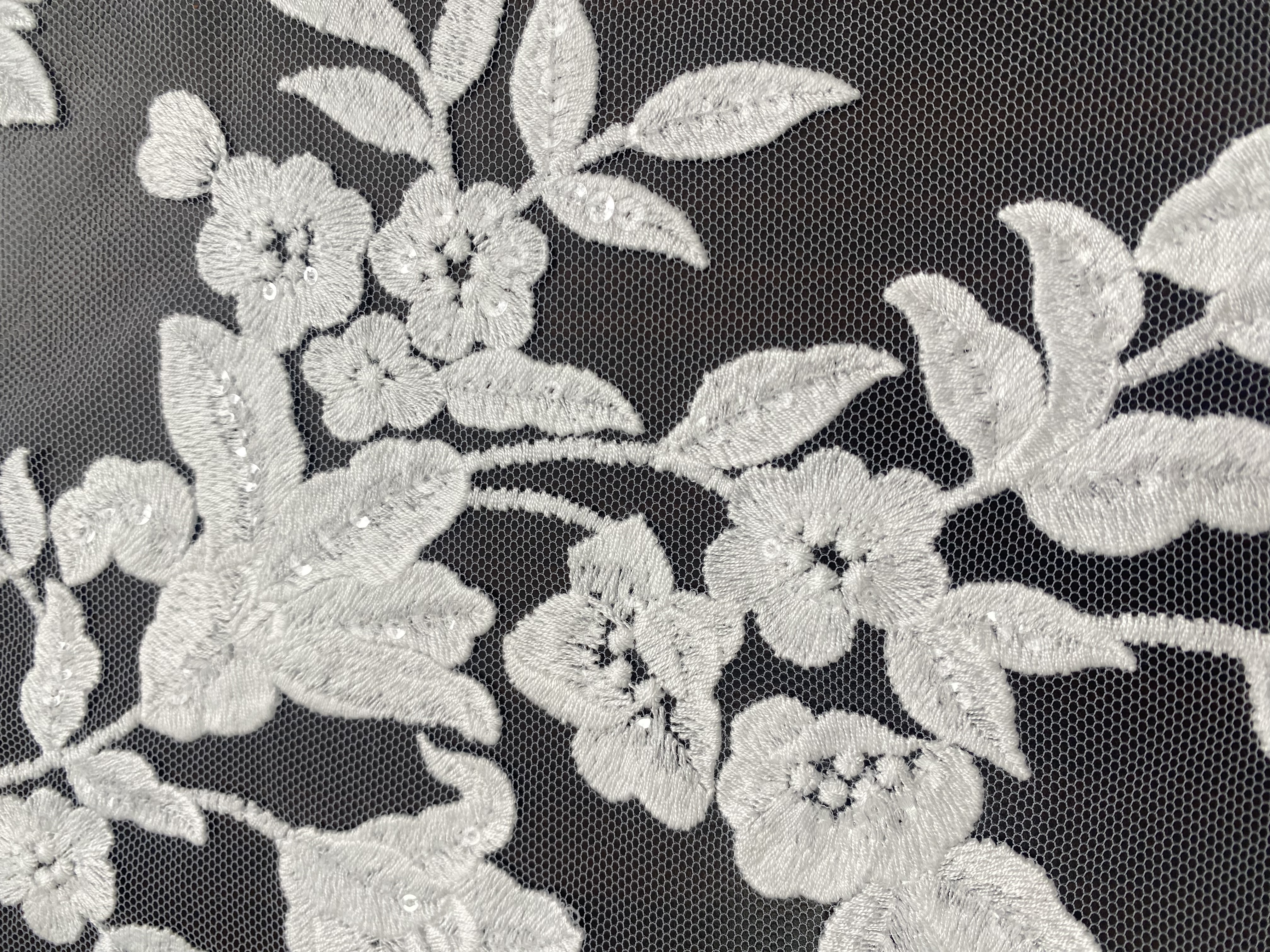 Ivory Bridal Embroidery Floral Lace Fabric, Delicate Floral Applique lace, Formal Dress Prom lace, Wedding Gown lace, rehearsal, by 1 yard