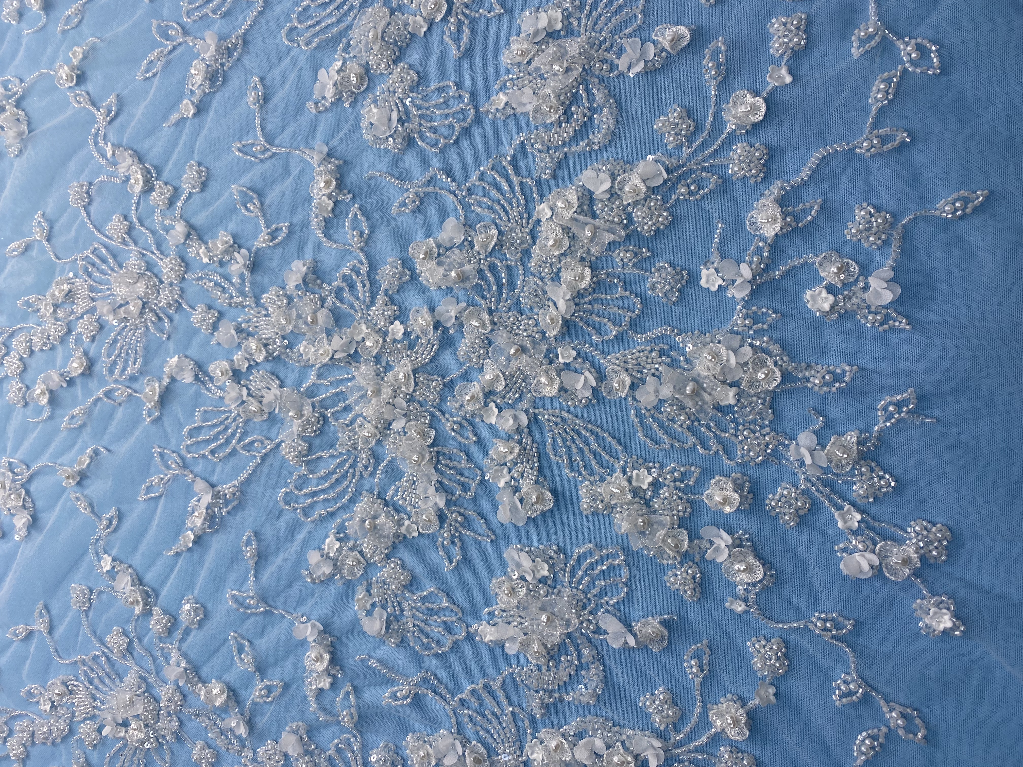 Exquisite Ivory Fabric! Embellished with Pearls, Sparkling Sequins & Delicate Embroidery. Ideal for Wedding Dresses/Chic Evening Wear—Premium Craftsmanship, Shop Now!