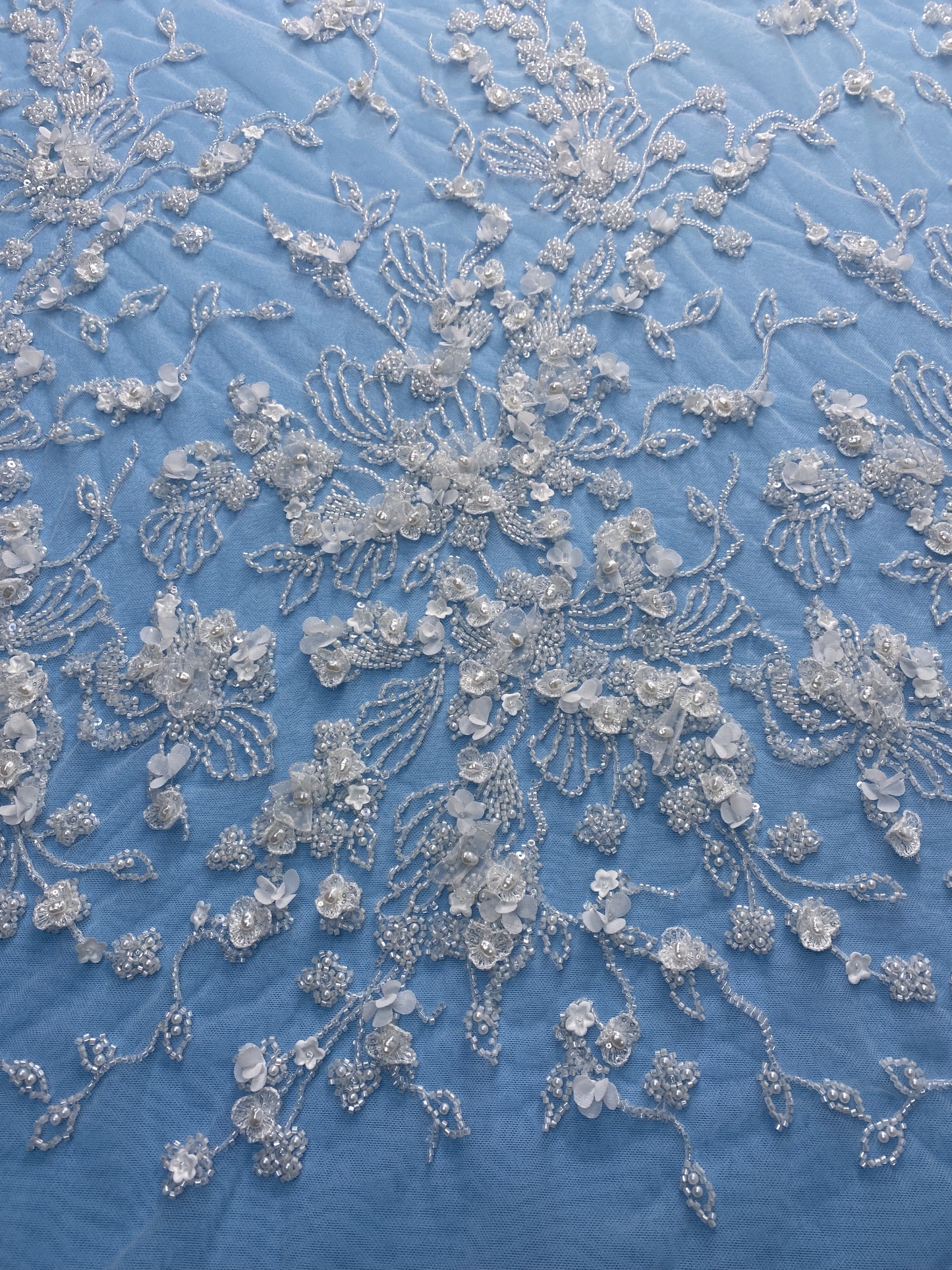 Exquisite Ivory Fabric! Embellished with Pearls, Sparkling Sequins & Delicate Embroidery. Ideal for Wedding Dresses/Chic Evening Wear—Premium Craftsmanship, Shop Now!