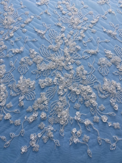 Exquisite Ivory Fabric! Embellished with Pearls, Sparkling Sequins & Delicate Embroidery. Ideal for Wedding Dresses/Chic Evening Wear—Premium Craftsmanship, Shop Now!