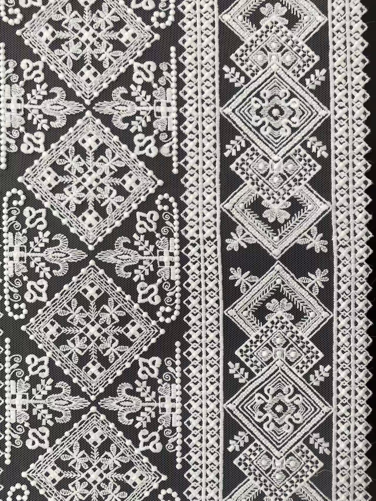 White Guipure Mesh Lace Fabric, Bridal Guipure Lace Fabric, Crochet Wedding Lace, Bridal Wedding Dress Stripe line Embroidery flower lace by the yard