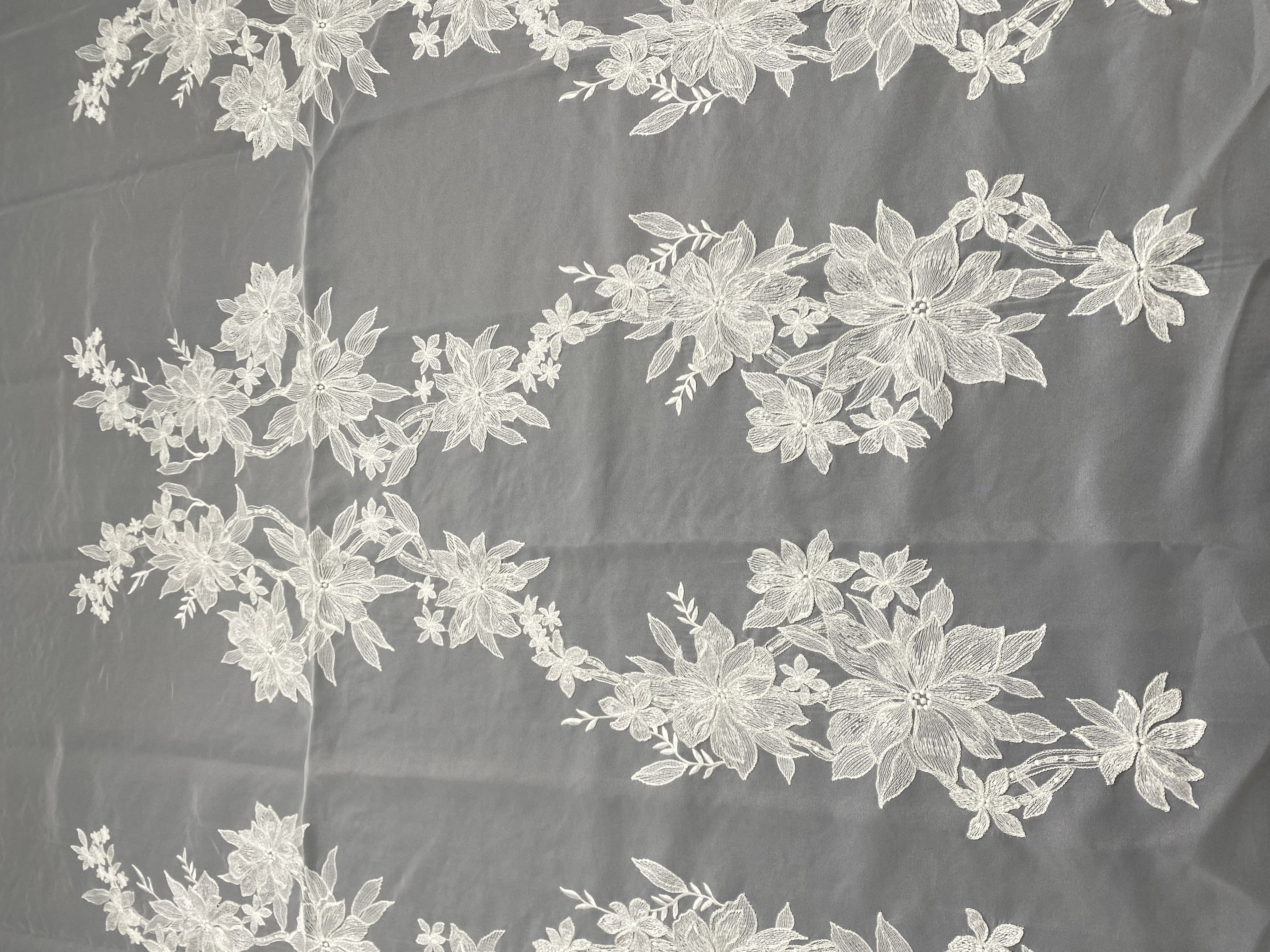 Ivory Bridal Embroidery Floral Lace Fabric, Delicate Floral Applique lace, Formal Dress Prom lace, Wedding Gown lace, rehearsal, by 1 yard