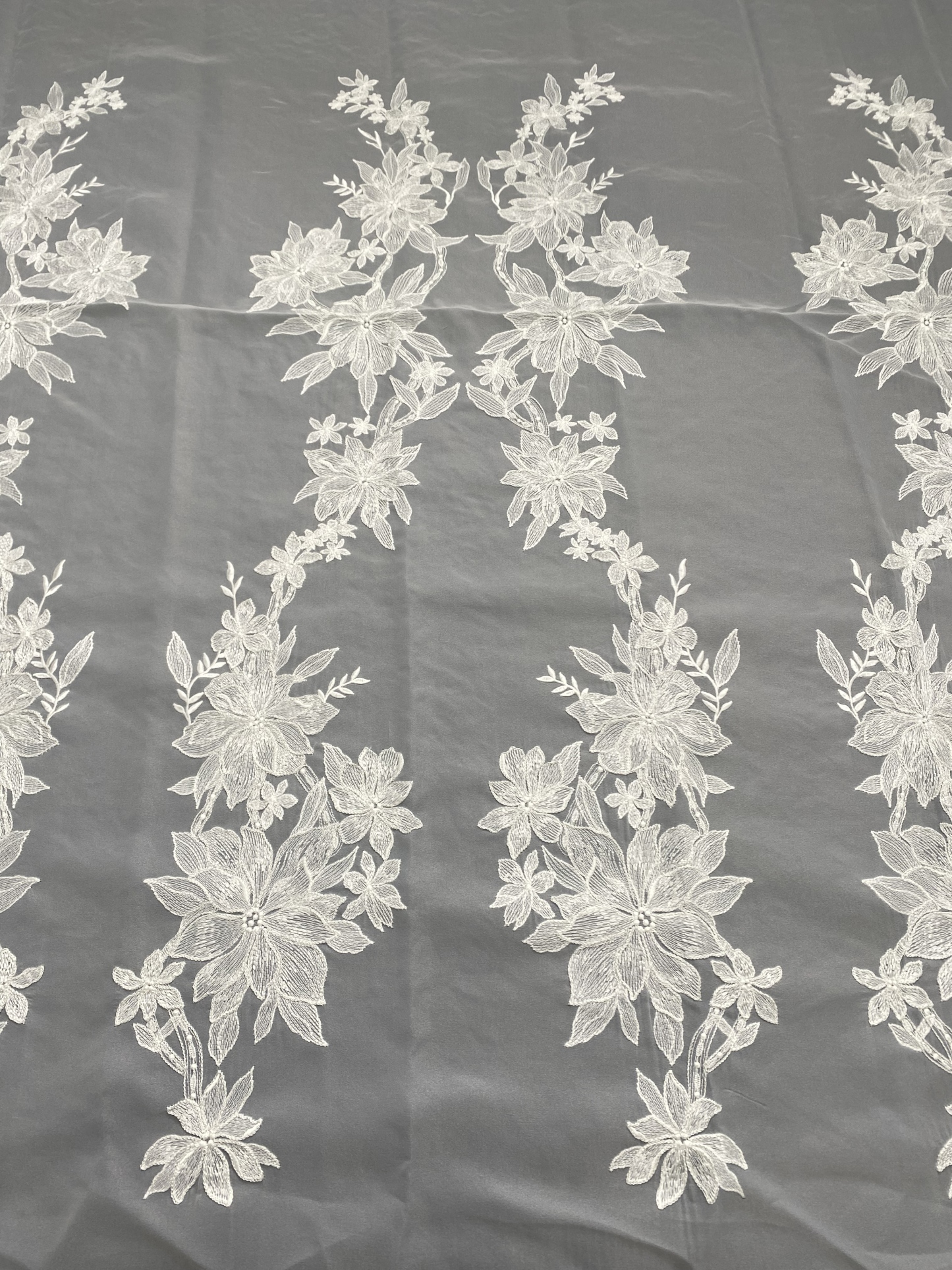 Ivory Bridal Embroidery Floral Lace Fabric, Delicate Floral Applique lace, Formal Dress Prom lace, Wedding Gown lace, rehearsal, by 1 yard