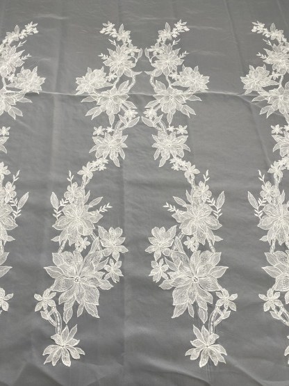 Ivory Bridal Embroidery Floral Lace Fabric, Delicate Floral Applique lace, Formal Dress Prom lace, Wedding Gown lace, rehearsal, by 1 yard