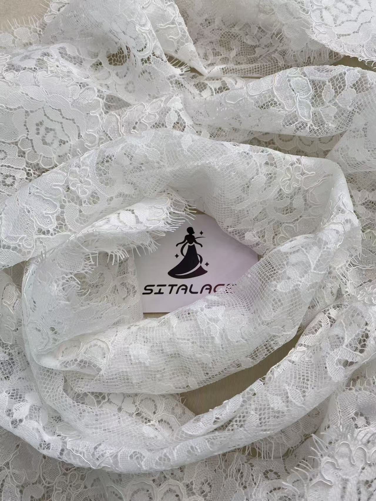 French Chantilly Lace, Floral Trim Eyelash Edging, Eyelash Lace Wedding Dress Fabric for Bridal Veil, Bridal Cap Lace 3 meters