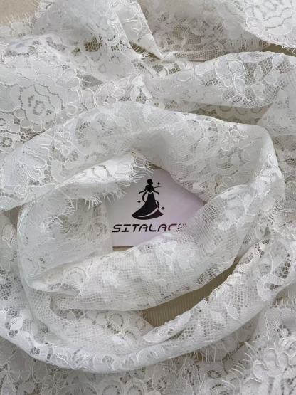 French Chantilly Lace, Floral Trim Eyelash Edging, Eyelash Lace Wedding Dress Fabric for Bridal Veil, Bridal Cap Lace 3 meters