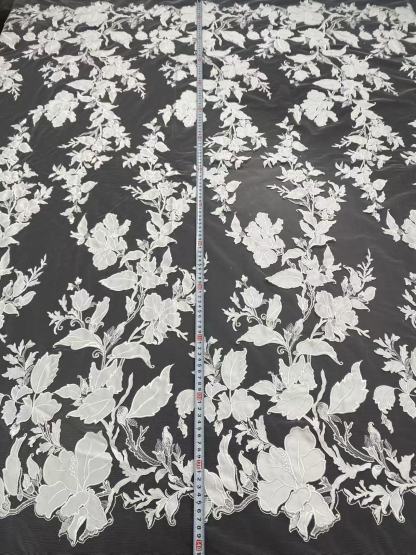 White Embroidery floral Lace Fabric, Lace material for Bridal Wedding Dress Veil, Soft Venice flower lace by the yards