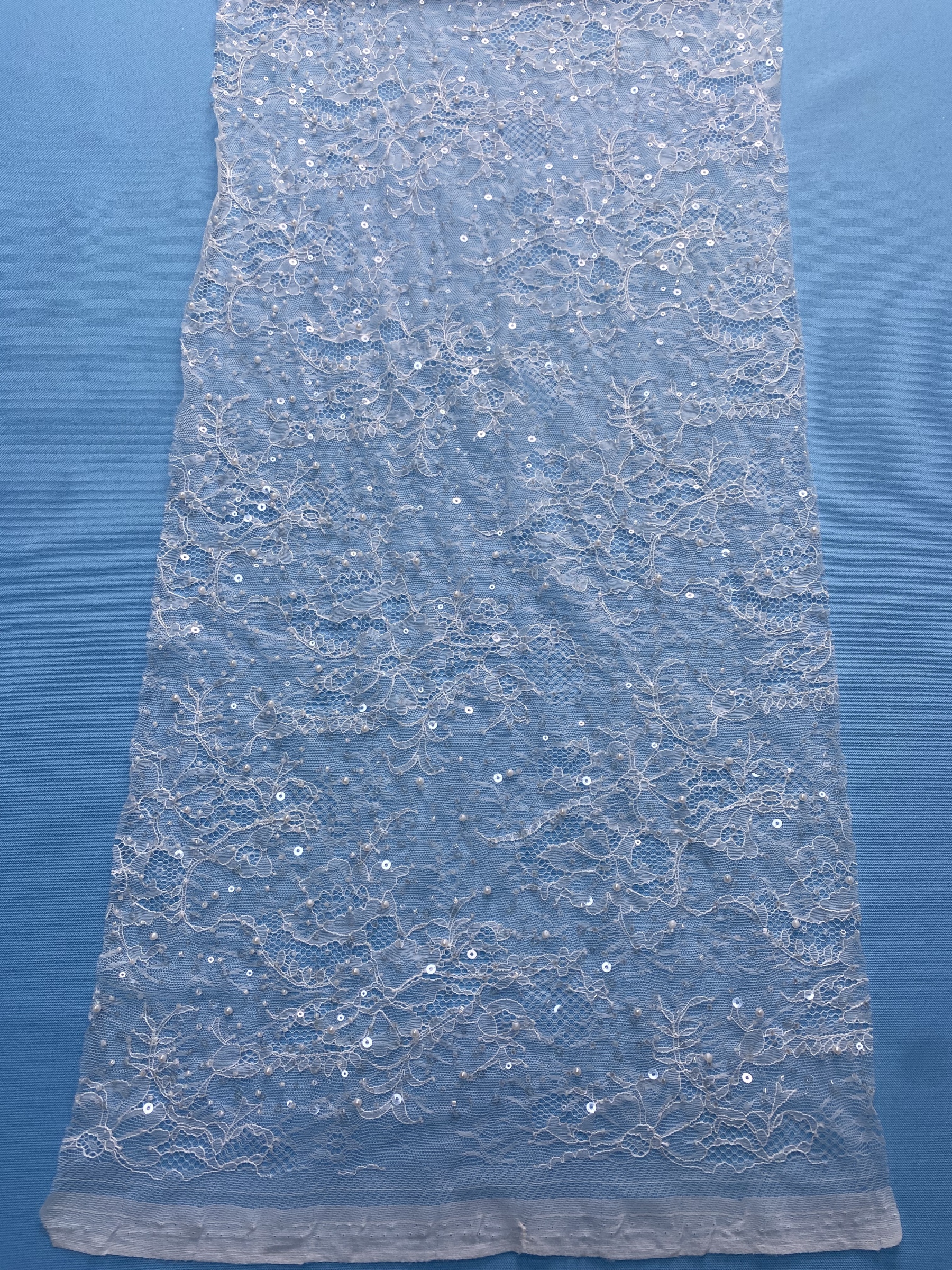 Ivory Fabric with Exquisite Floral Embroidery! Features Delicate Leaf Patterns, Perfect for Wedding Dresses/Chic Evening Wear. Premium Craft—Shop Now!