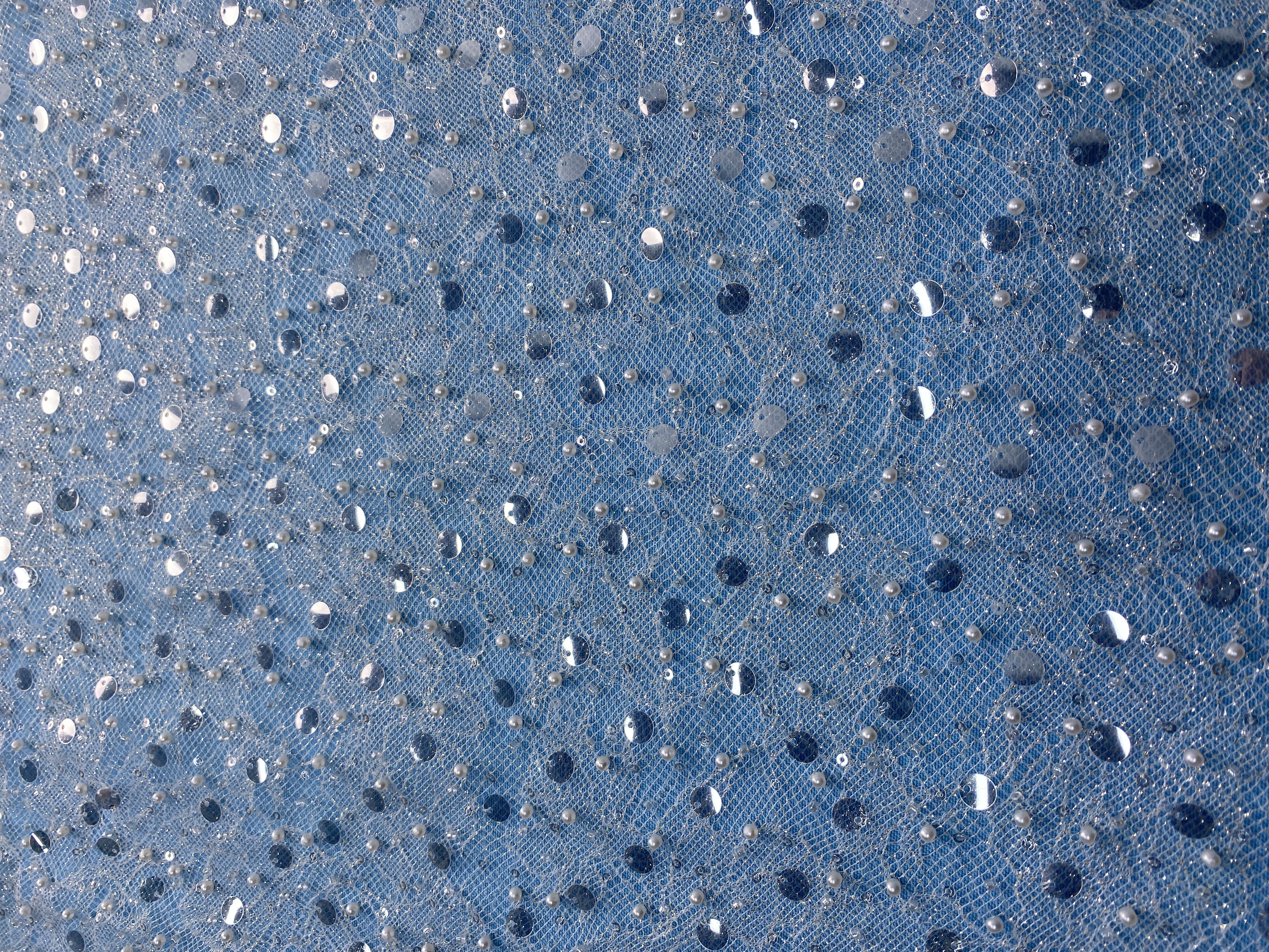 Ivory Fabric Embellished with Sparkling Sequins & Pearls! Perfect for Wedding Dresses/Evening Wear. High-Quality Material—Shop This Exquisite Decorative Fabric Now!