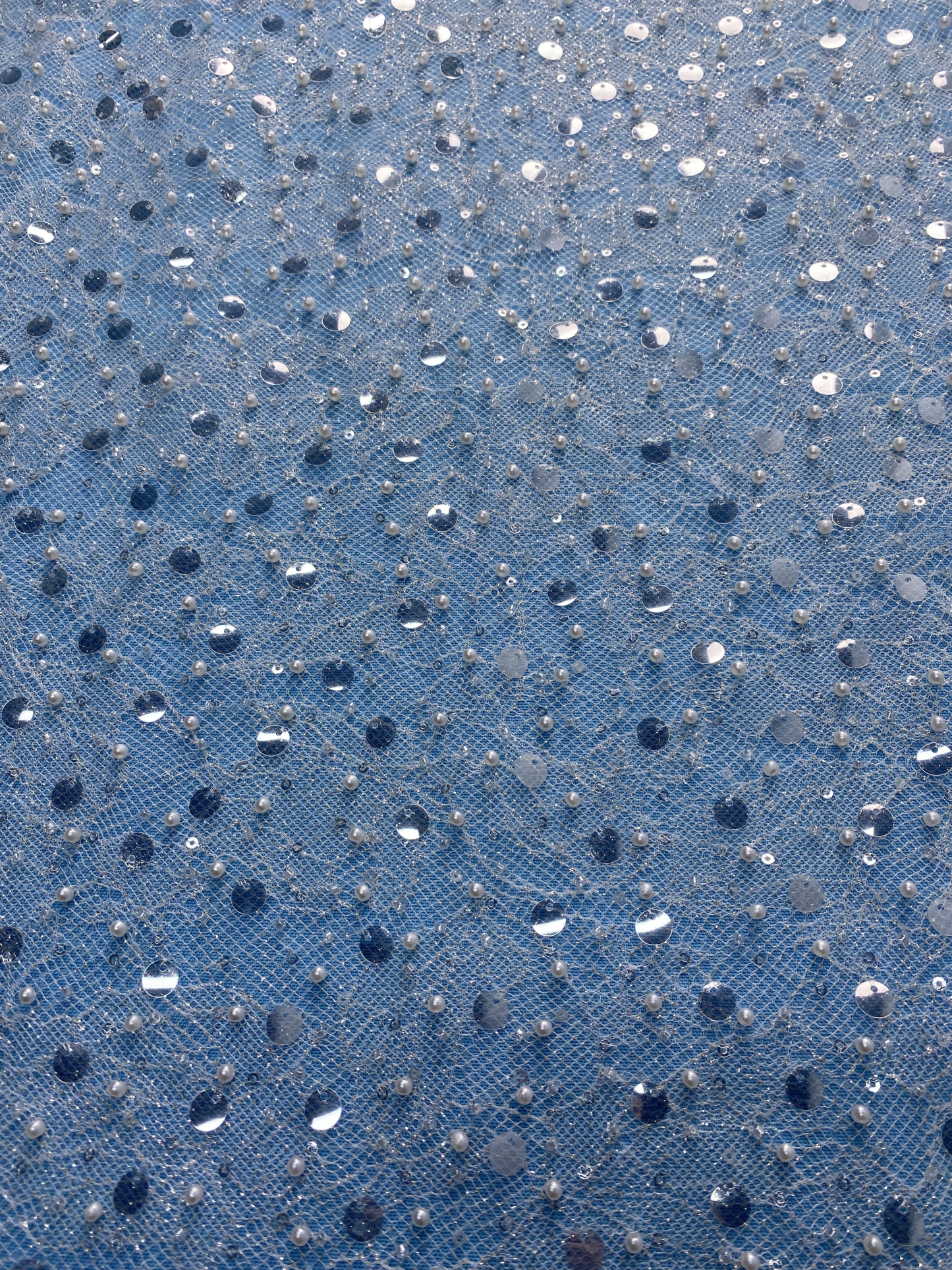 Ivory Fabric Embellished with Sparkling Sequins & Pearls! Perfect for Wedding Dresses/Evening Wear. High-Quality Material—Shop This Exquisite Decorative Fabric Now!