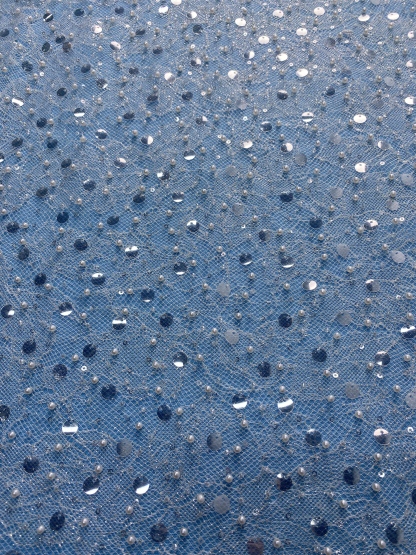 Ivory Fabric Embellished with Sparkling Sequins & Pearls! Perfect for Wedding Dresses/Evening Wear. High-Quality Material—Shop This Exquisite Decorative Fabric Now!