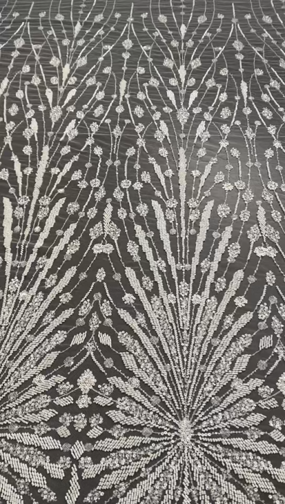 Off-White Heavy Bead Pearls Lace Fabric, Embroidered Tulle Bridal Dress Material, Party Dress Tulle, Luxury Couture Lace Fabric