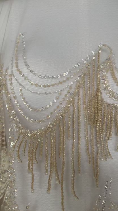 Perfect Heavily Beaded Tulle Fabric With Sparkling Beads and Sequins Crystal Beads Sequins Necklace for Wedding Gown Bridal Dress