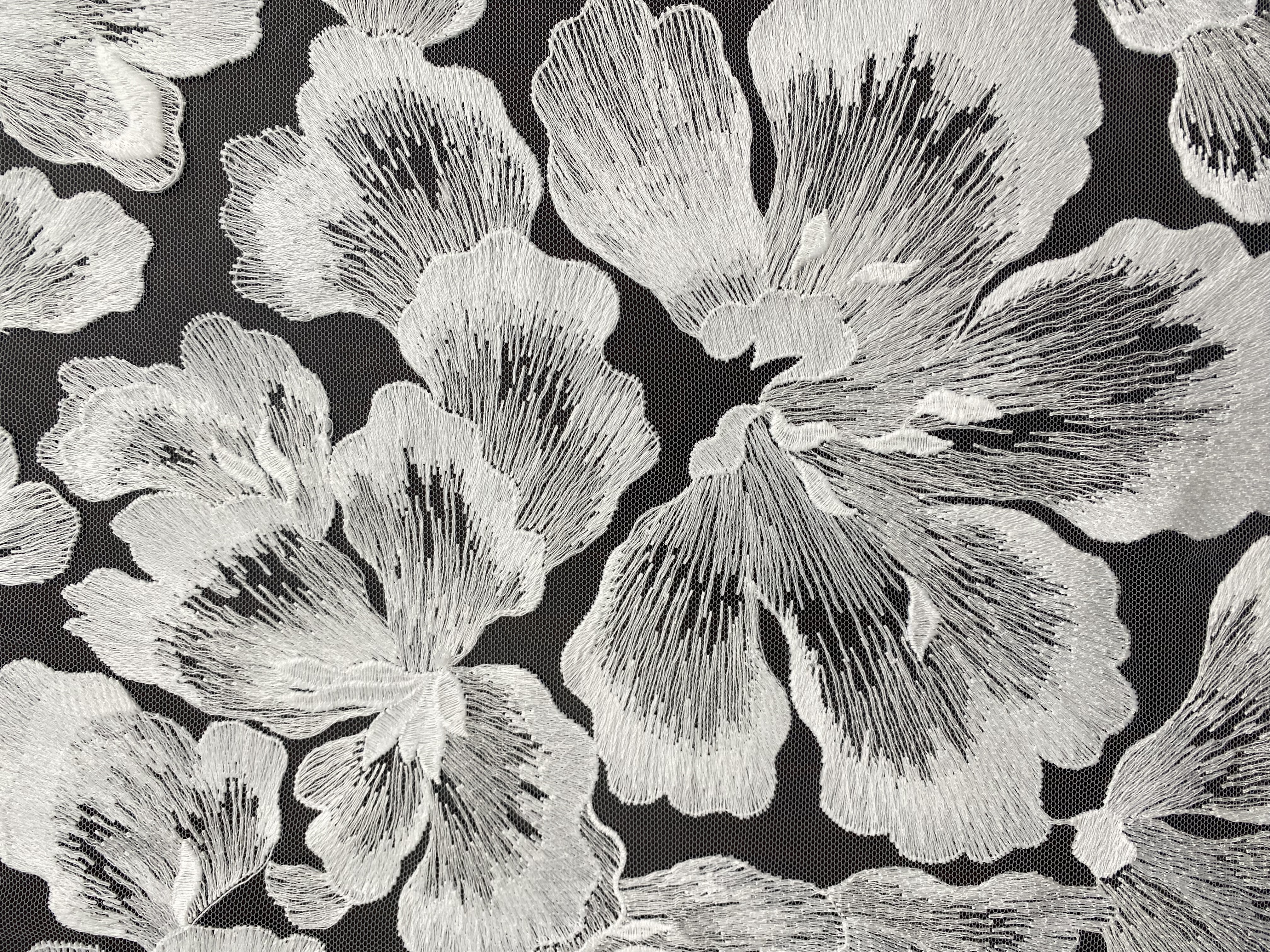 Ivory Bridal Embroidery Floral Lace Fabric, Delicate Floral Applique lace, Formal Dress Prom lace, Wedding Gown lace, rehearsal, by 1 yard