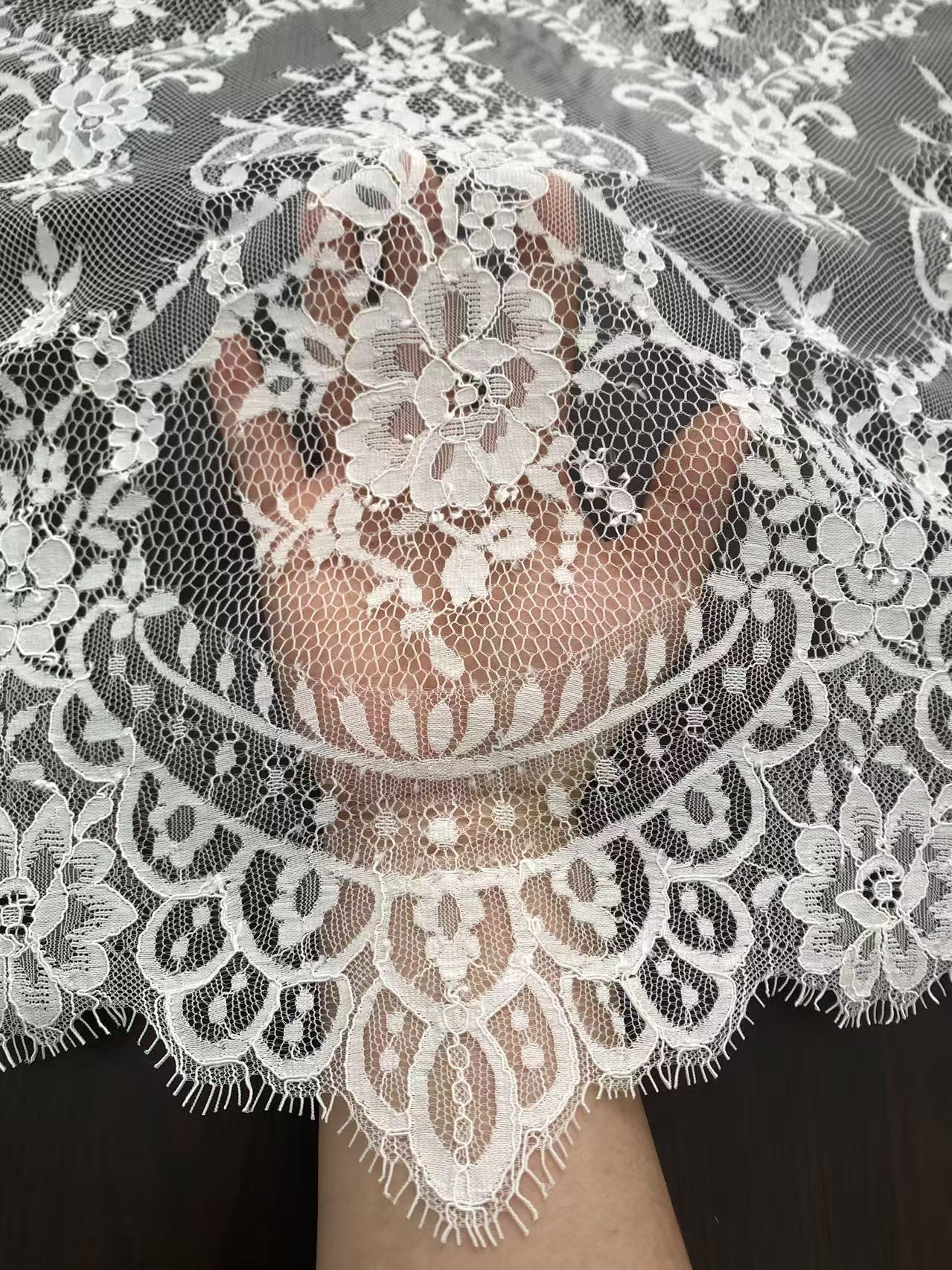 Soft Light French Chantily Eyelash Lace for Wedding Dress, Bridal Gown, Classic Lace Top Overlay, White Lace Fabric DIY Bridal Dress 