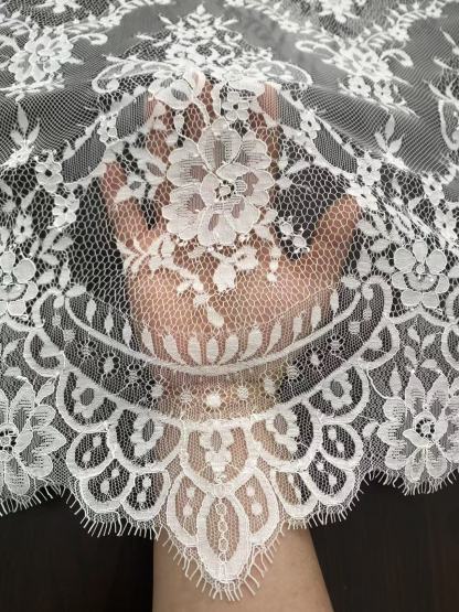 Soft Light French Chantily Eyelash Lace for Wedding Dress, Bridal Gown, Classic Lace Top Overlay, White Lace Fabric DIY Bridal Dress 