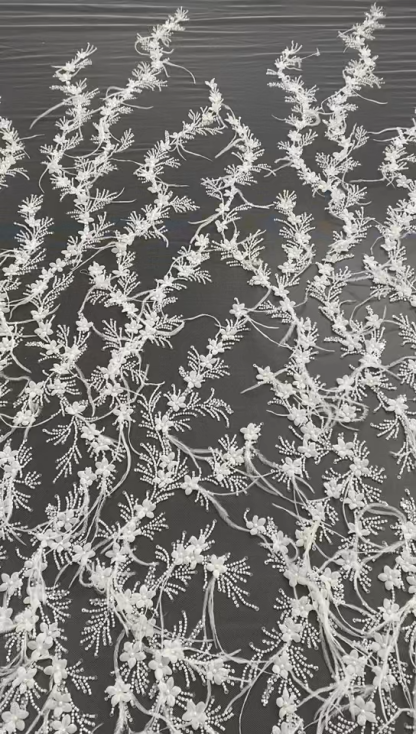 Luxcury Handmade Feather wedding lace fabric, 3D Flower Embroidery Lace with Beaded for DIY Wedding Bridal Full Dncing Dress Costumes