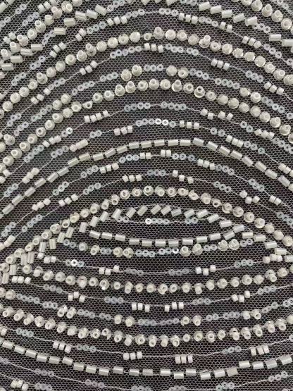 Heavy Beaded Lace Fabric with Lines, Stripe Embroidery Tulle Applique by the Yard, Sequin Lace for Bridal & Evening Wear,Wedding Dress