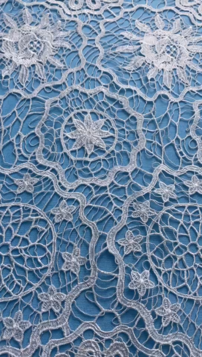 Dreamy Ivory Fabric! Showcases Delicate Embroidery Patterns, Ideal for Wedding Dresses/Evening Wear. High-Quality Craftsmanship—Shop This Exquisite Embroidered Material Now!