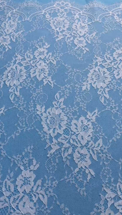 French Eyelash Lace Fabric – 300CM Long & 1500M Wide Per Piece! Embroidered Floral Design for Wedding Dresses, Garment DIY, Decor & Crafts