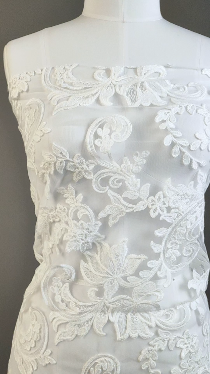 Fashion Beige Embroidered Mesh Floral Fabric Wedding Evening Gown Overlay Dress