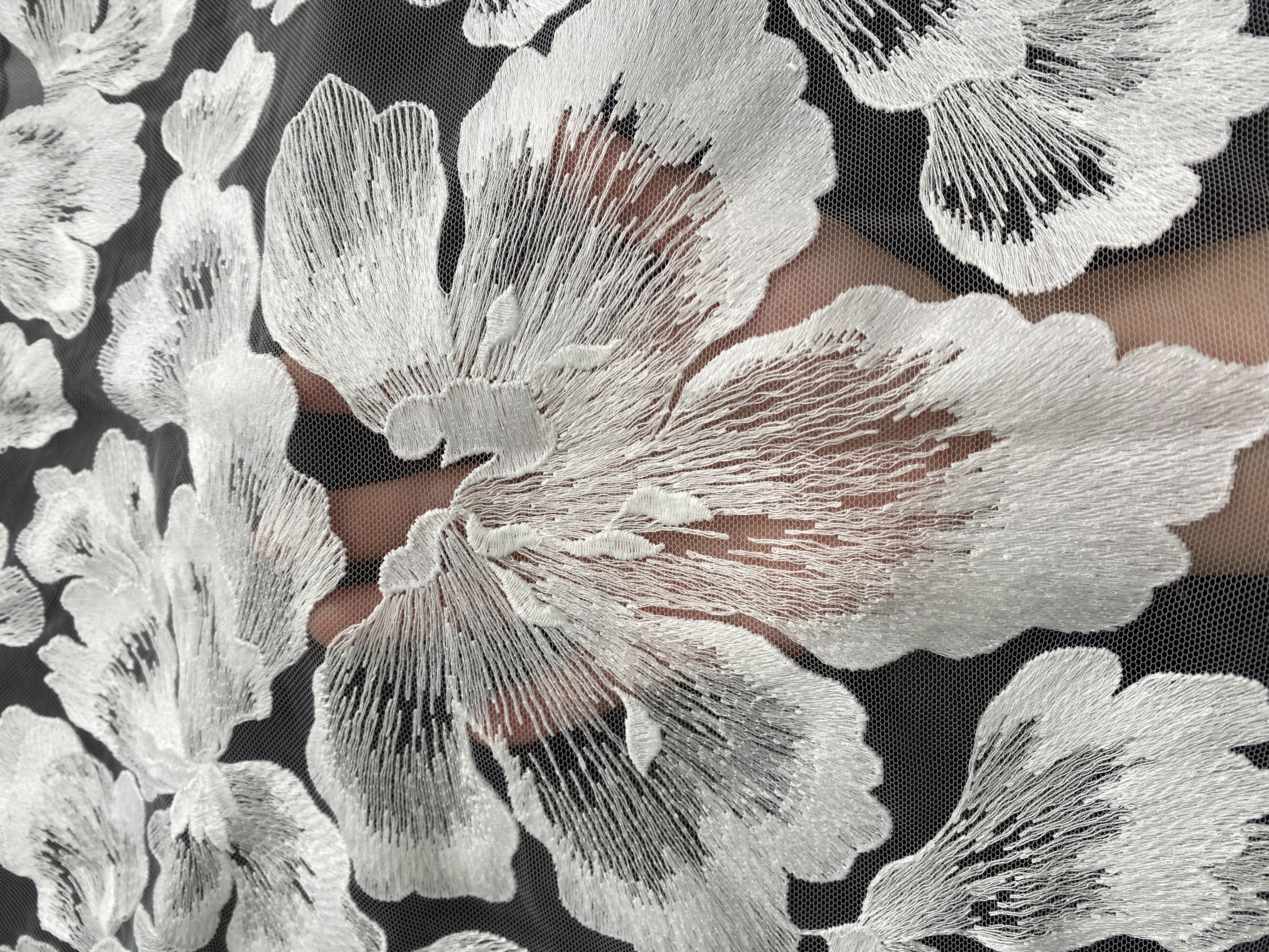 Ivory Bridal Embroidery Floral Lace Fabric, Delicate Floral Applique lace, Formal Dress Prom lace, Wedding Gown lace, rehearsal, by 1 yard