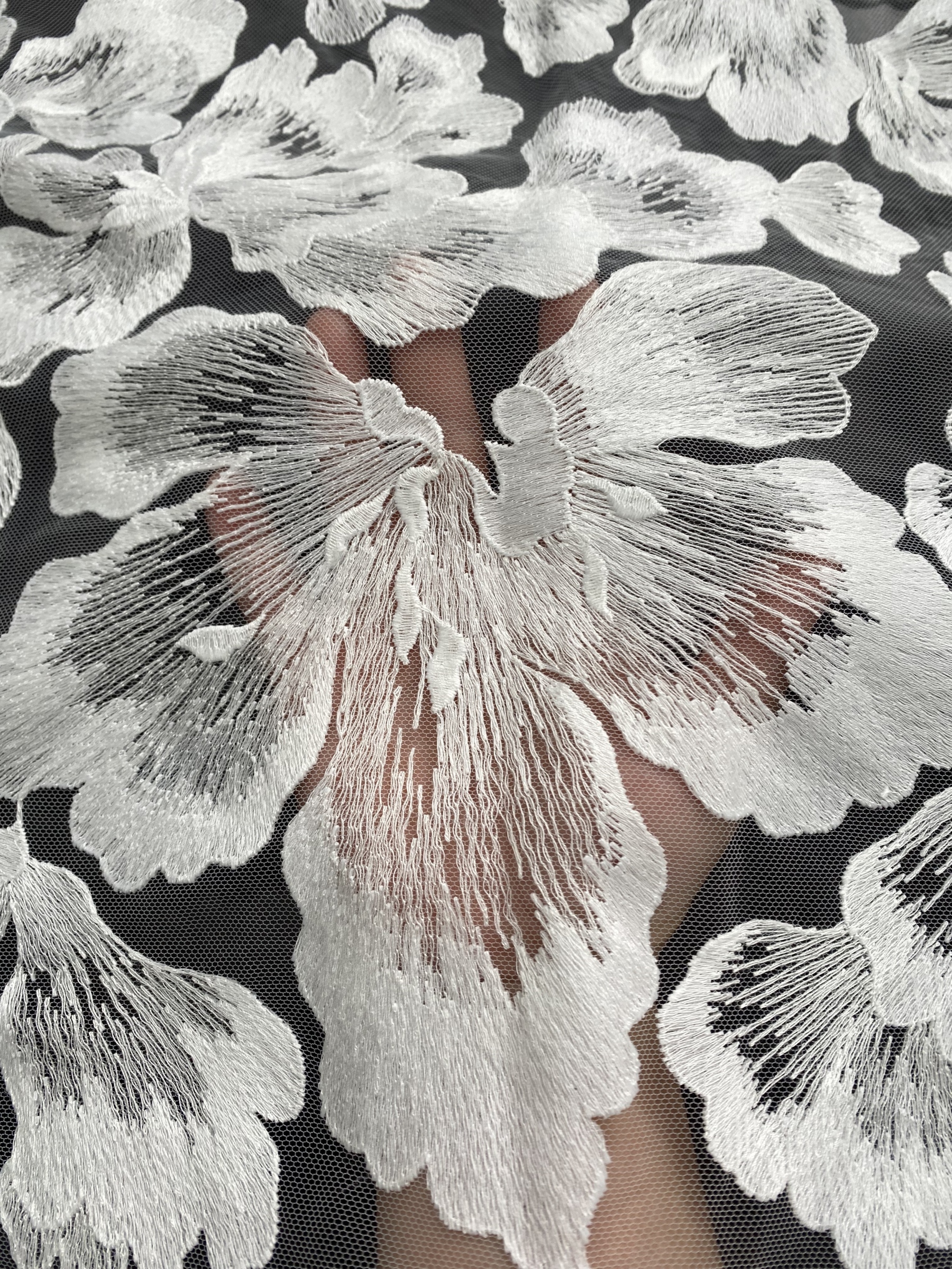 Ivory Bridal Embroidery Floral Lace Fabric, Delicate Floral Applique lace, Formal Dress Prom lace, Wedding Gown lace, rehearsal, by 1 yard