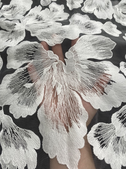 Ivory Bridal Embroidery Floral Lace Fabric, Delicate Floral Applique lace, Formal Dress Prom lace, Wedding Gown lace, rehearsal, by 1 yard