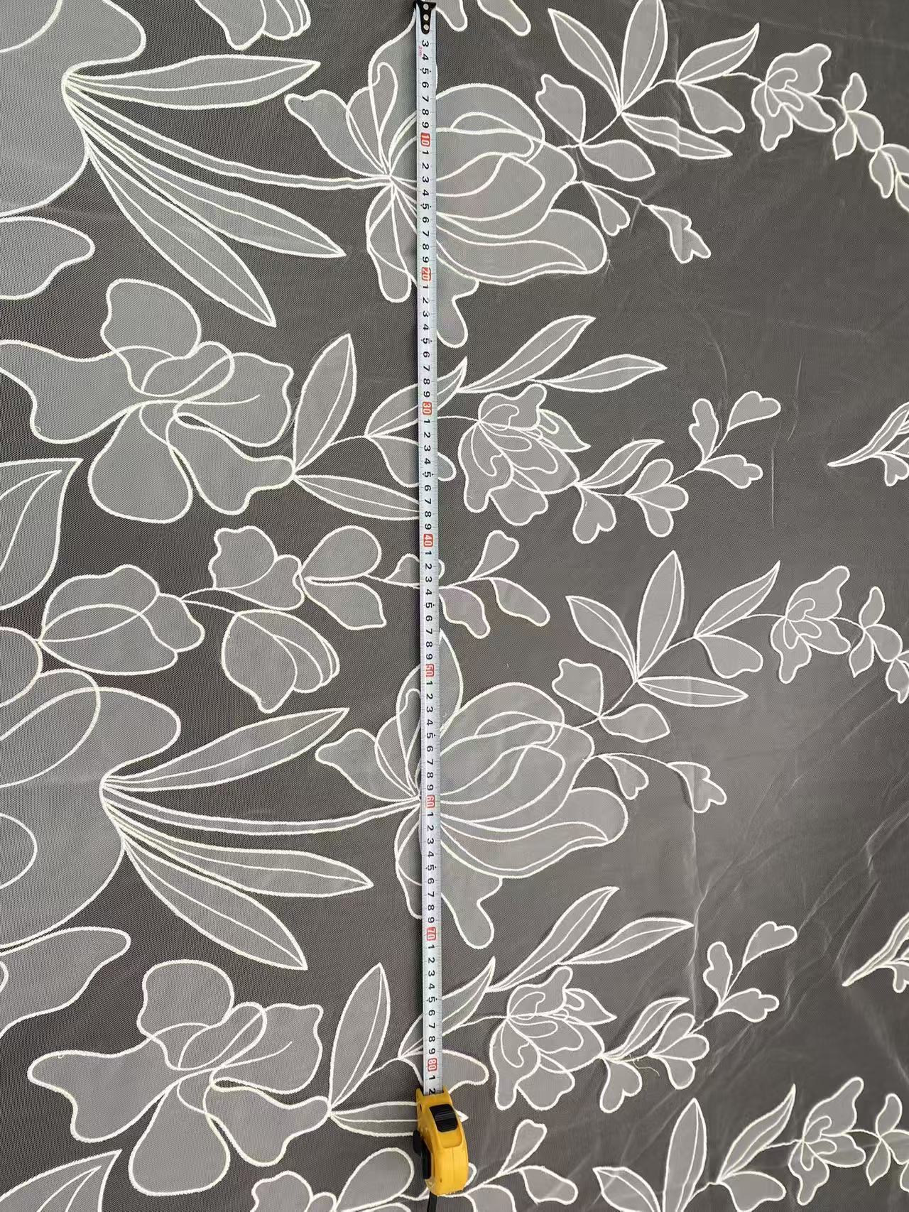 Flower Lace Fabric: Elegant Off-White Tulle Embroidery Bridal Lace, sold by the yard