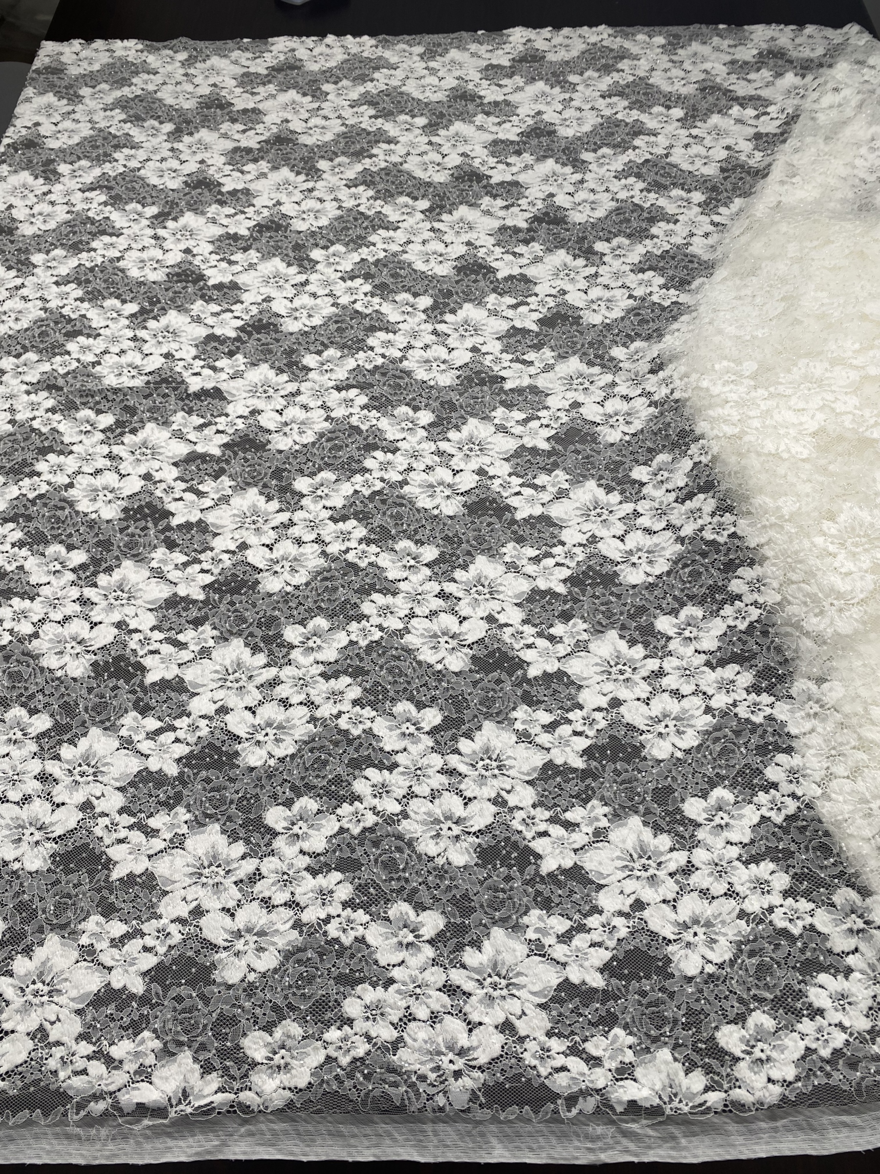 Beaded Flower Lace Fabric in Ivory, Embroidery Floral Tulle Fabric, Mesh Tulle Fabric for Wedding Dress, Bridal Lace Fabric, Sold By the Yard