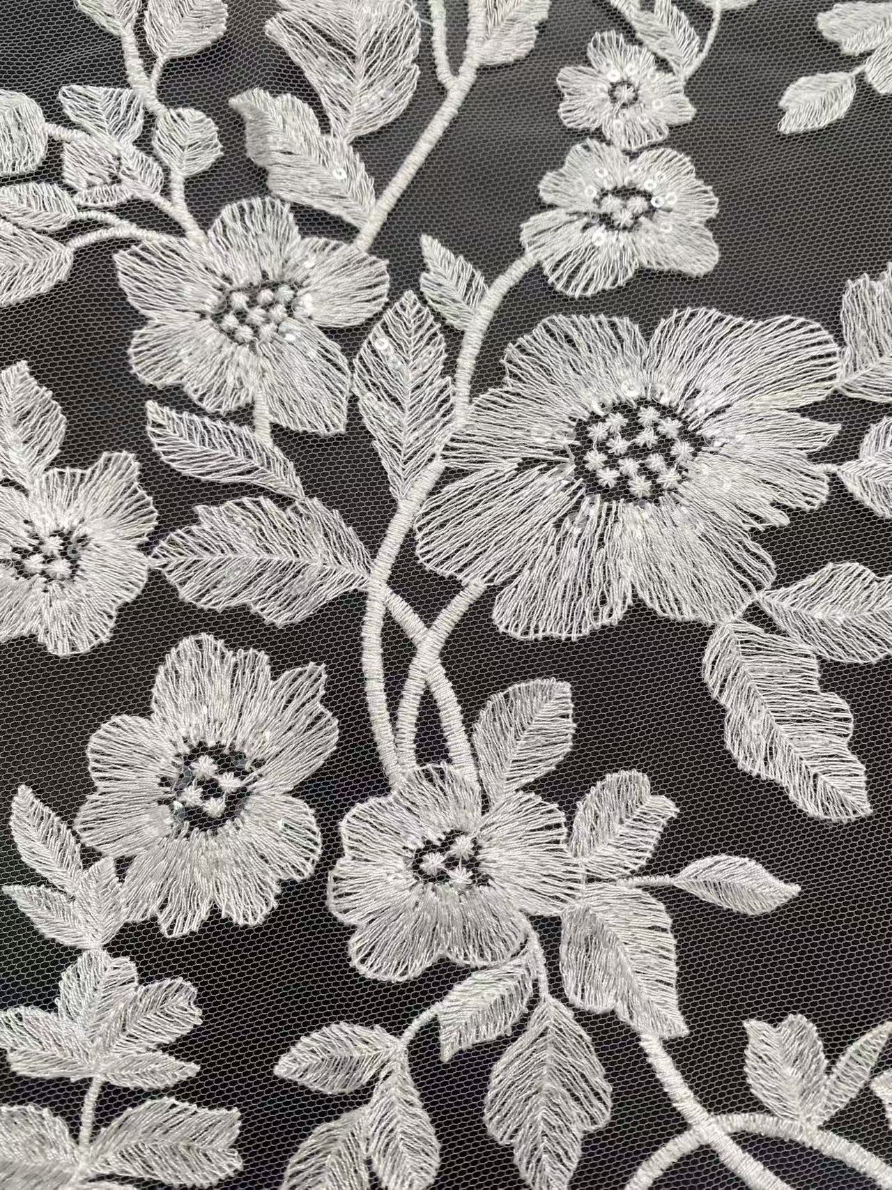 Ivory Bridal Embroidery Floral Lace Fabric, Delicate Floral Applique lace, Formal Dress Prom lace, Wedding Gown lace, rehearsal, by 1 yard