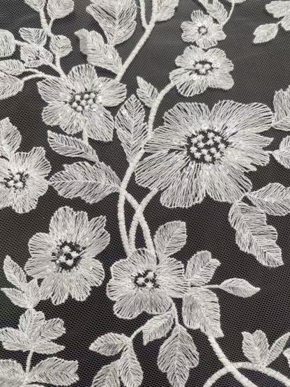 Ivory Bridal Embroidery Floral Lace Fabric, Delicate Floral Applique lace, Formal Dress Prom lace, Wedding Gown lace, rehearsal, by 1 yard