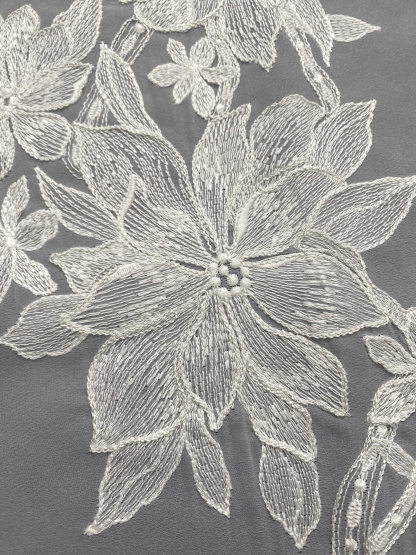 Ivory Bridal Embroidery Floral Lace Fabric, Delicate Floral Applique lace, Formal Dress Prom lace, Wedding Gown lace, rehearsal, by 1 yard