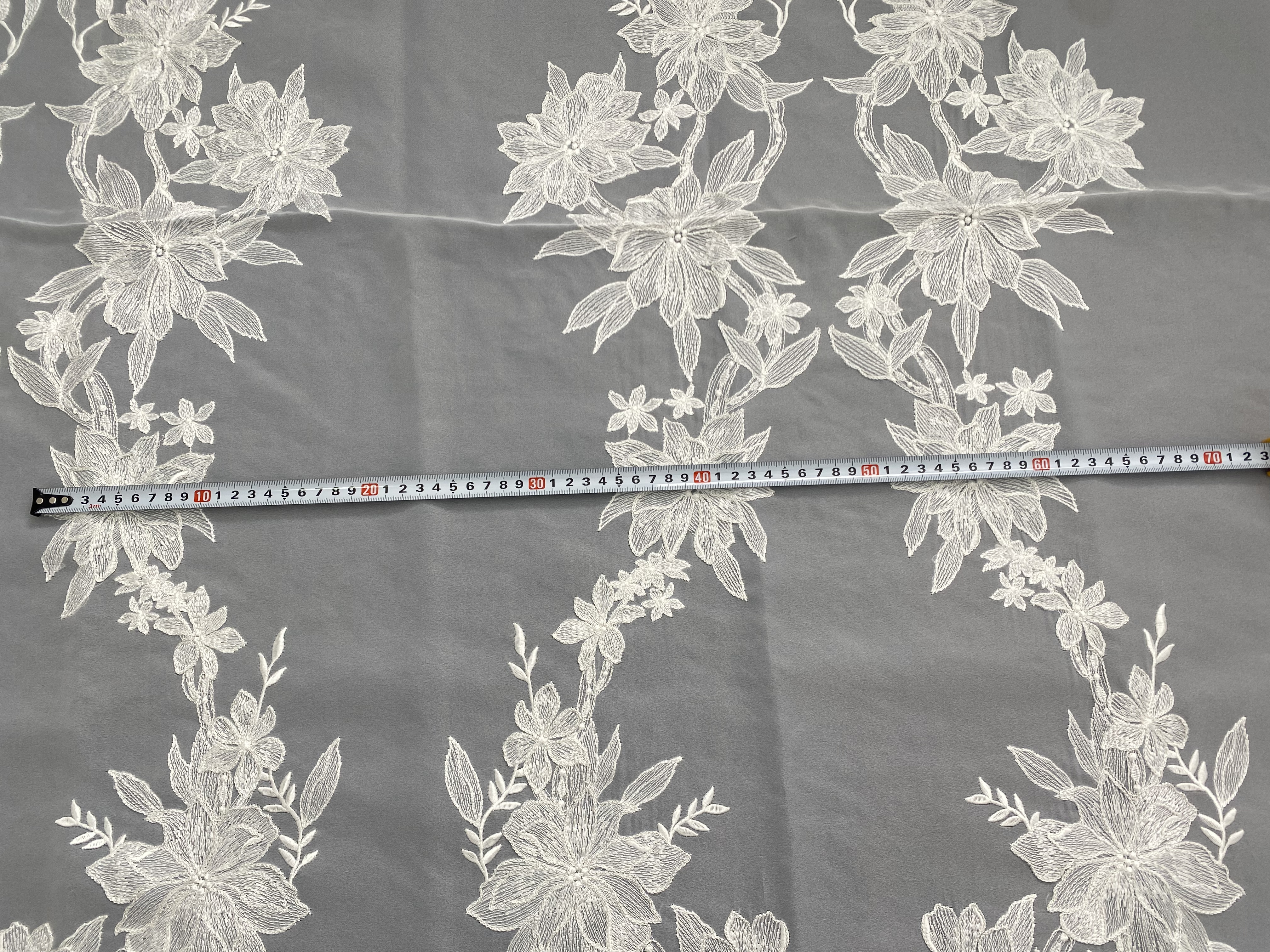 Ivory Bridal Embroidery Floral Lace Fabric, Delicate Floral Applique lace, Formal Dress Prom lace, Wedding Gown lace, rehearsal, by 1 yard