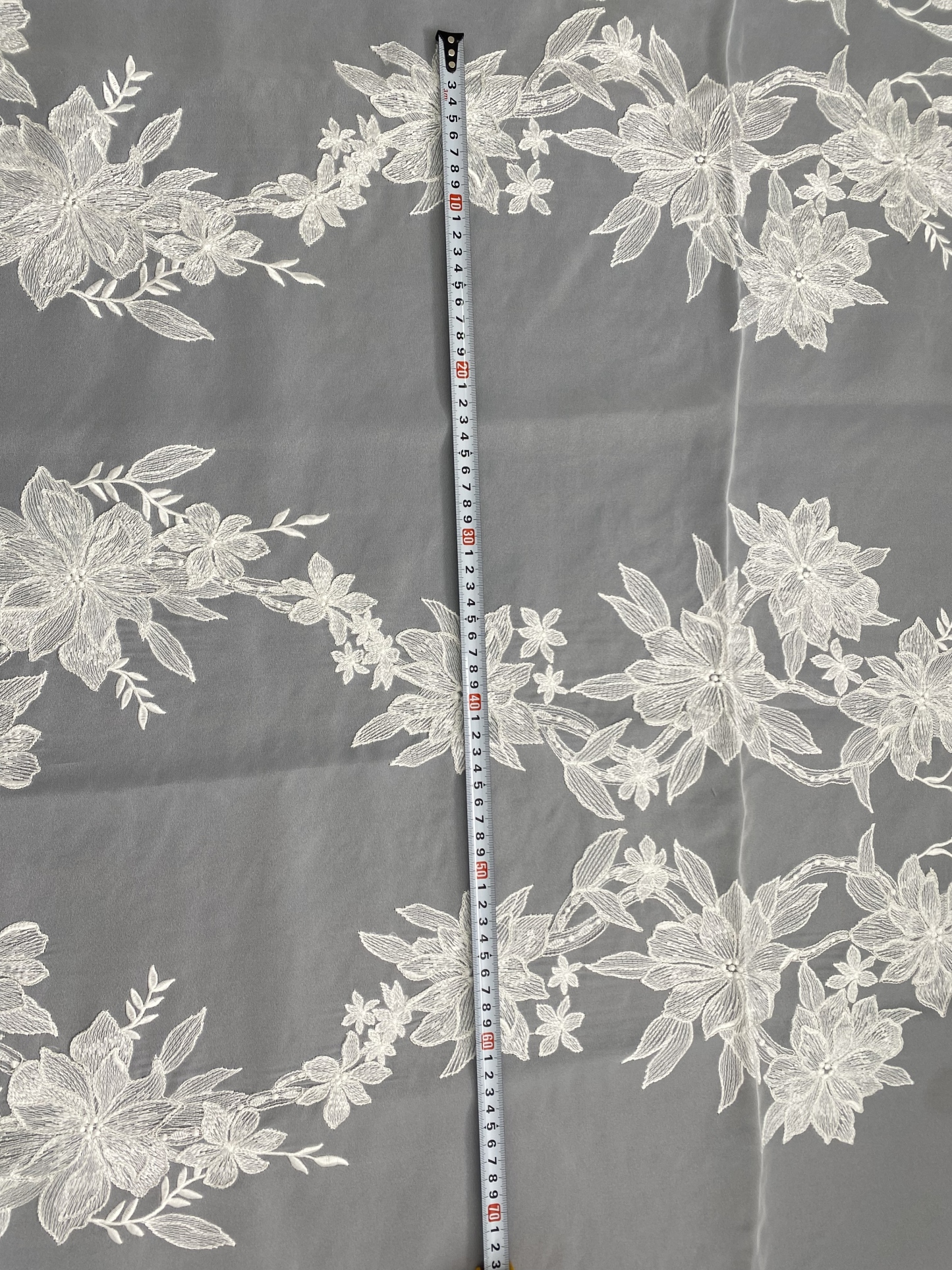 Ivory Bridal Embroidery Floral Lace Fabric, Delicate Floral Applique lace, Formal Dress Prom lace, Wedding Gown lace, rehearsal, by 1 yard