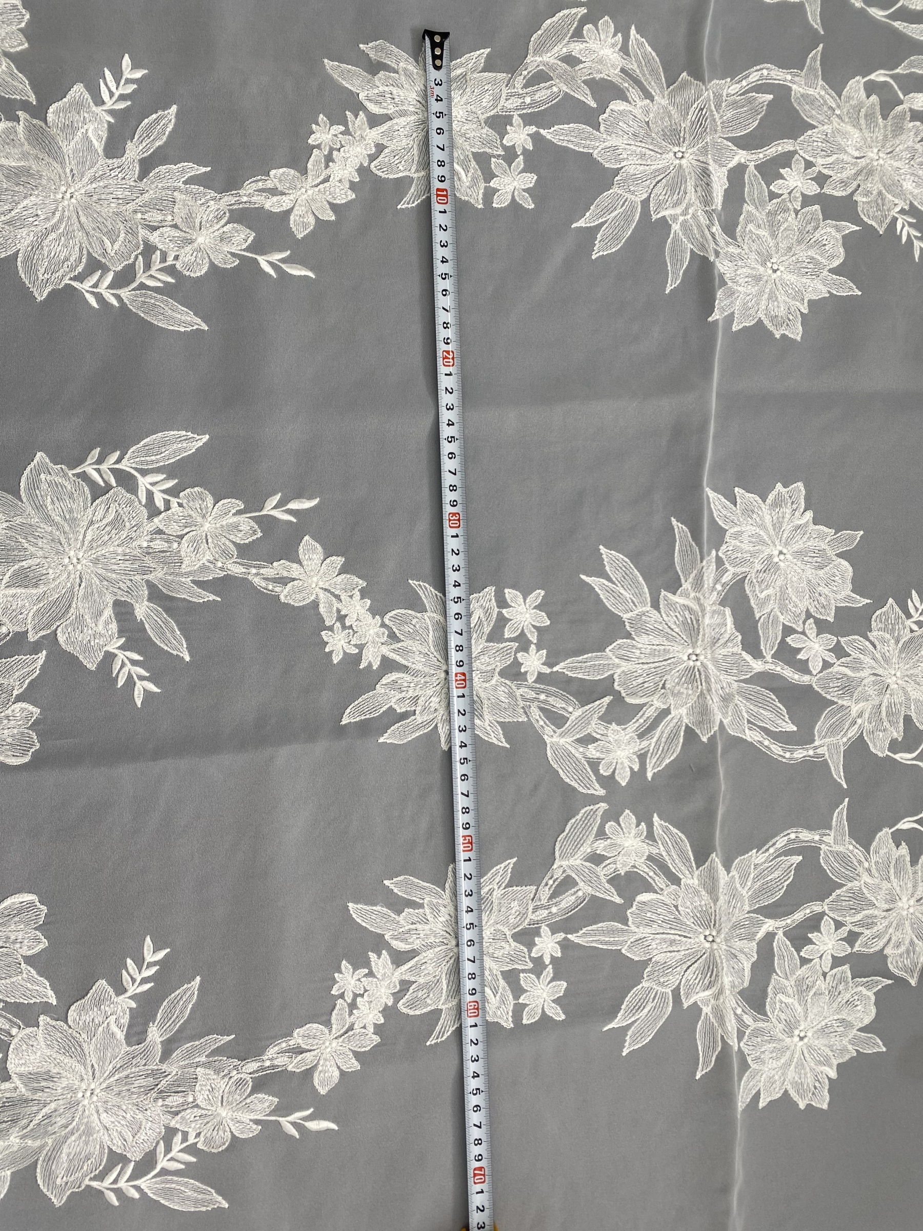 Ivory Bridal Embroidery Floral Lace Fabric, Delicate Floral Applique lace, Formal Dress Prom lace, Wedding Gown lace, rehearsal, by 1 yard