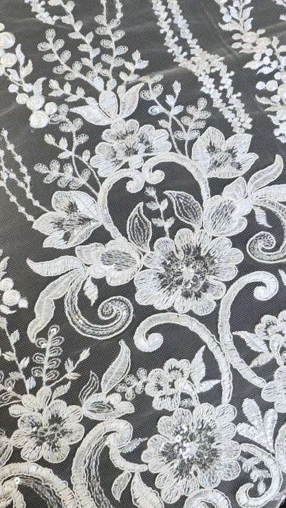 Fashion Delicate Beige Sequins Embroidered Mesh Lace Floral Wedding Evening Dress Set Skirt