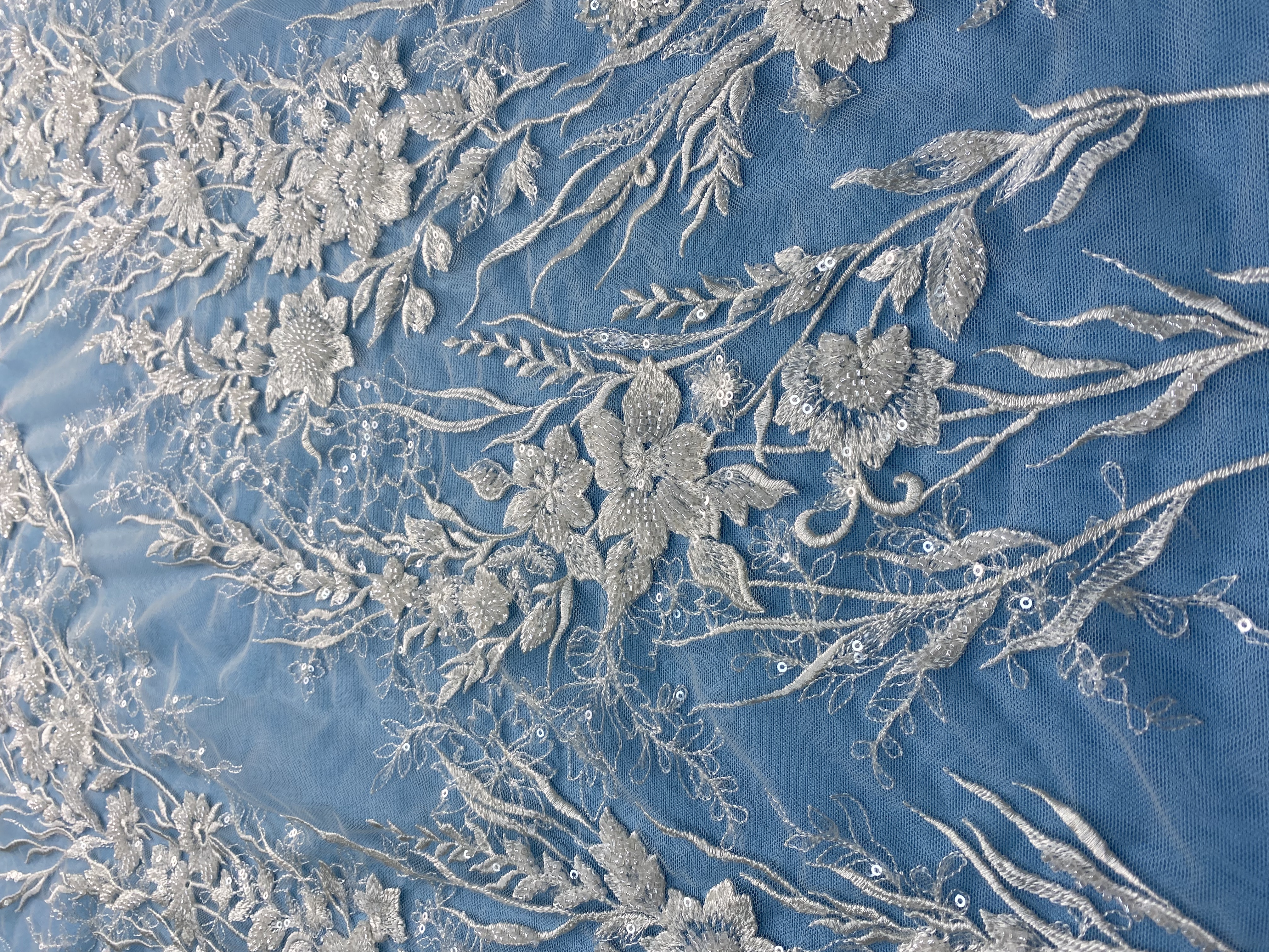 Gorgeous Ivory Tulle Fabric! Adorned with Exquisite Embroidery & Shiny Sequins, Perfect for Wedding Dresses/Evening Wear. Premium Quality, Shop Now!