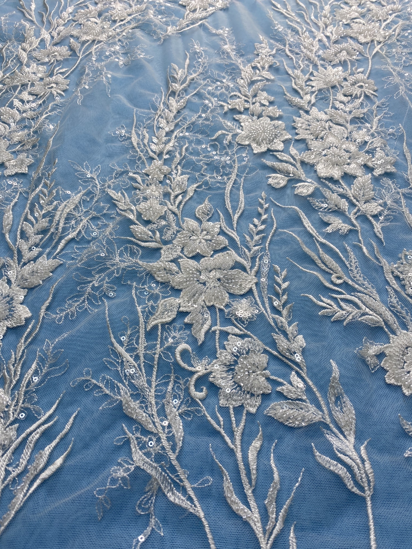 Gorgeous Ivory Tulle Fabric! Adorned with Exquisite Embroidery & Shiny Sequins, Perfect for Wedding Dresses/Evening Wear. Premium Quality, Shop Now!