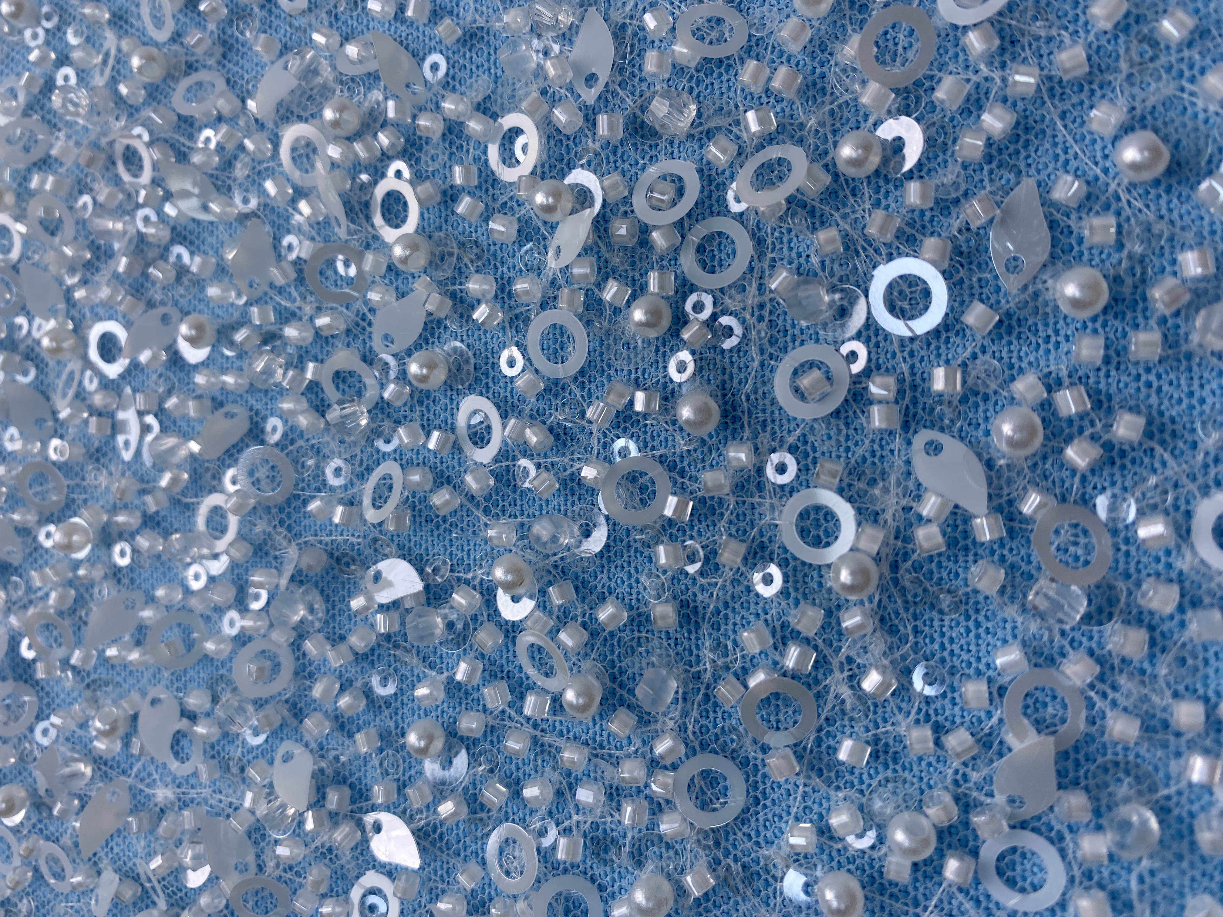 Exquisite Ivory Fabric! Embellished with Sparkling Sequins, Pearls & Beads. Ideal for Wedding Dresses/Chic Evening Wear—Premium Craftsmanship, Shop This Stunning Material Now!