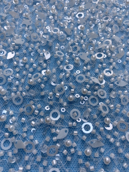 Exquisite Ivory Fabric! Embellished with Sparkling Sequins, Pearls & Beads. Ideal for Wedding Dresses/Chic Evening Wear—Premium Craftsmanship, Shop This Stunning Material Now!