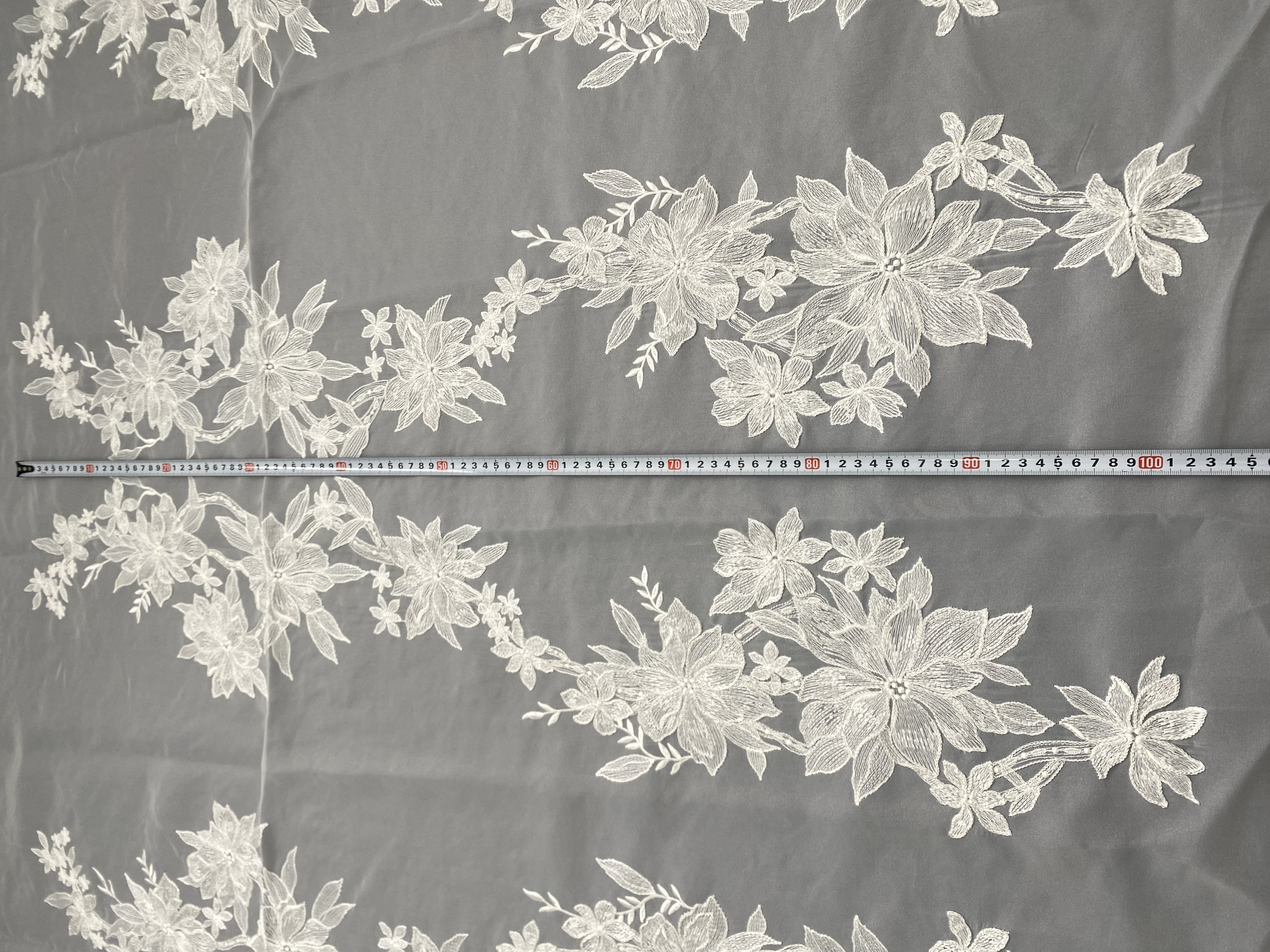 Ivory Bridal Embroidery Floral Lace Fabric, Delicate Floral Applique lace, Formal Dress Prom lace, Wedding Gown lace, rehearsal, by 1 yard