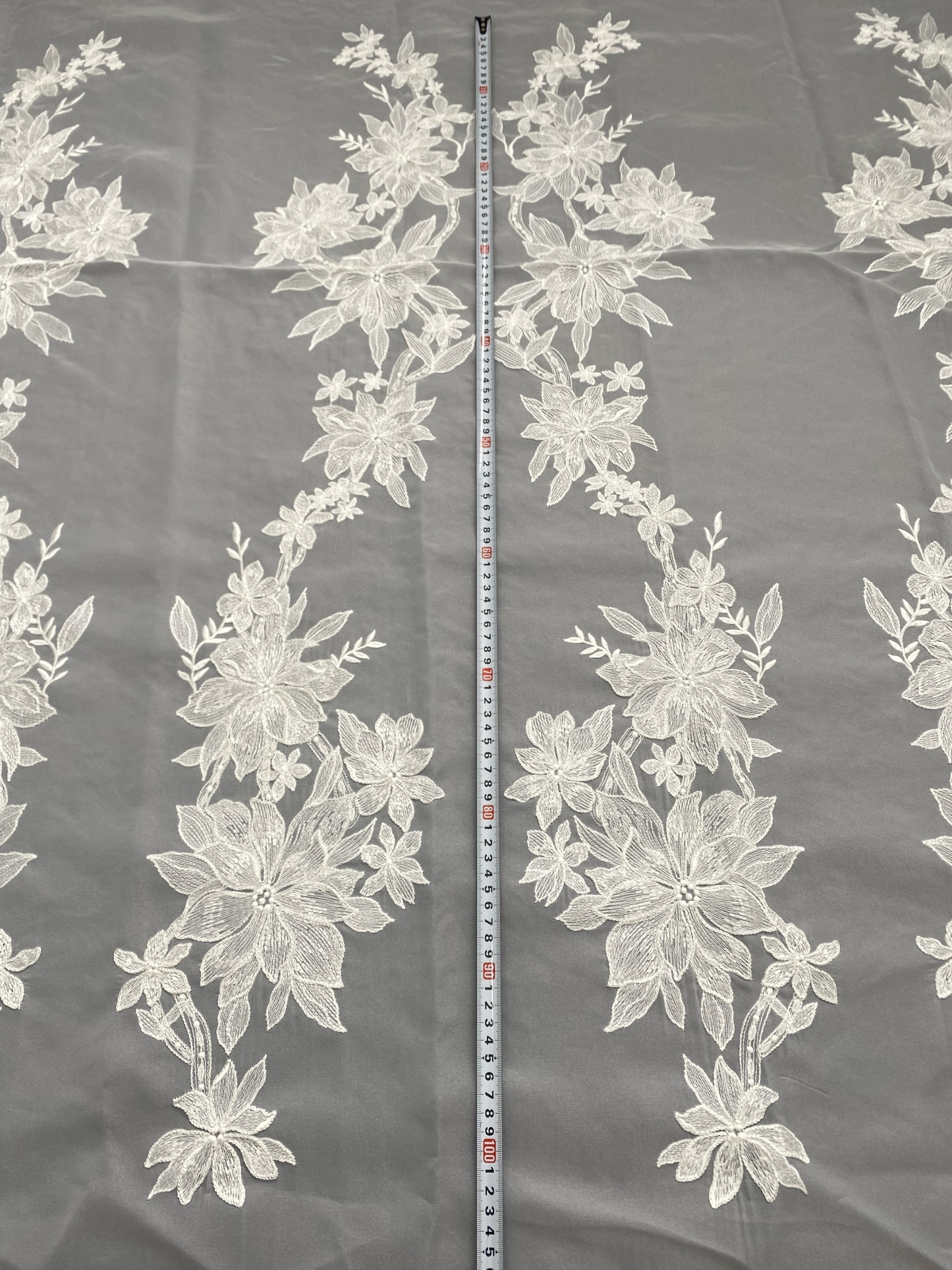 Ivory Bridal Embroidery Floral Lace Fabric, Delicate Floral Applique lace, Formal Dress Prom lace, Wedding Gown lace, rehearsal, by 1 yard