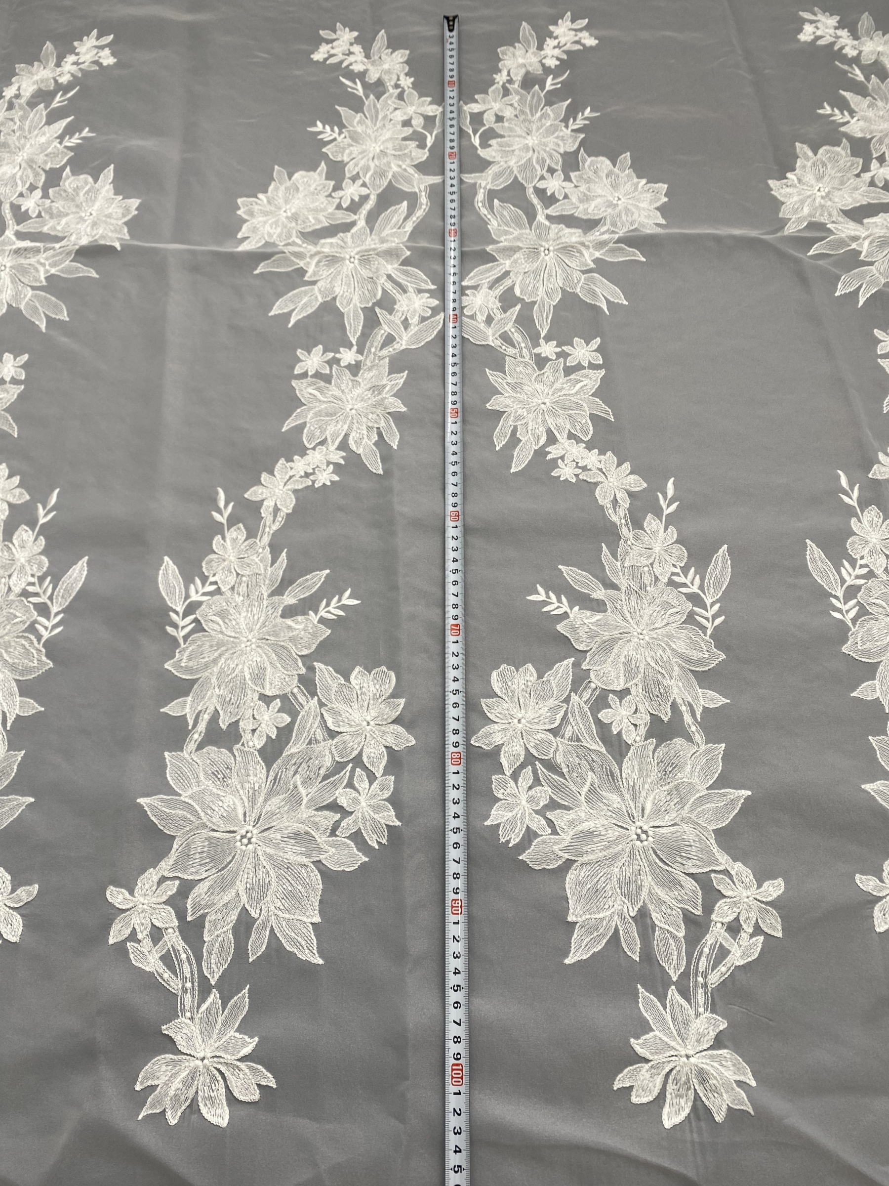 Ivory Bridal Embroidery Floral Lace Fabric, Delicate Floral Applique lace, Formal Dress Prom lace, Wedding Gown lace, rehearsal, by 1 yard