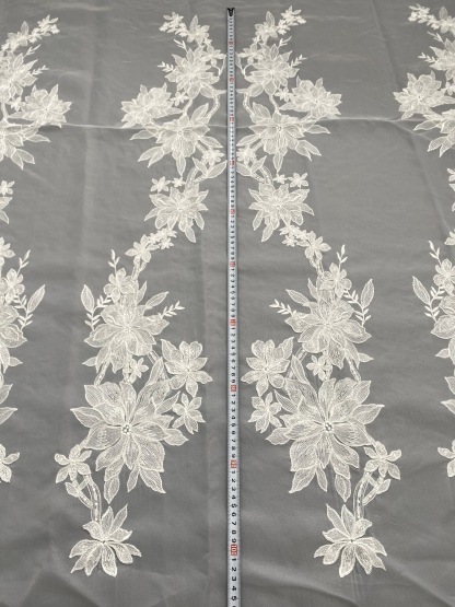 Ivory Bridal Embroidery Floral Lace Fabric, Delicate Floral Applique lace, Formal Dress Prom lace, Wedding Gown lace, rehearsal, by 1 yard