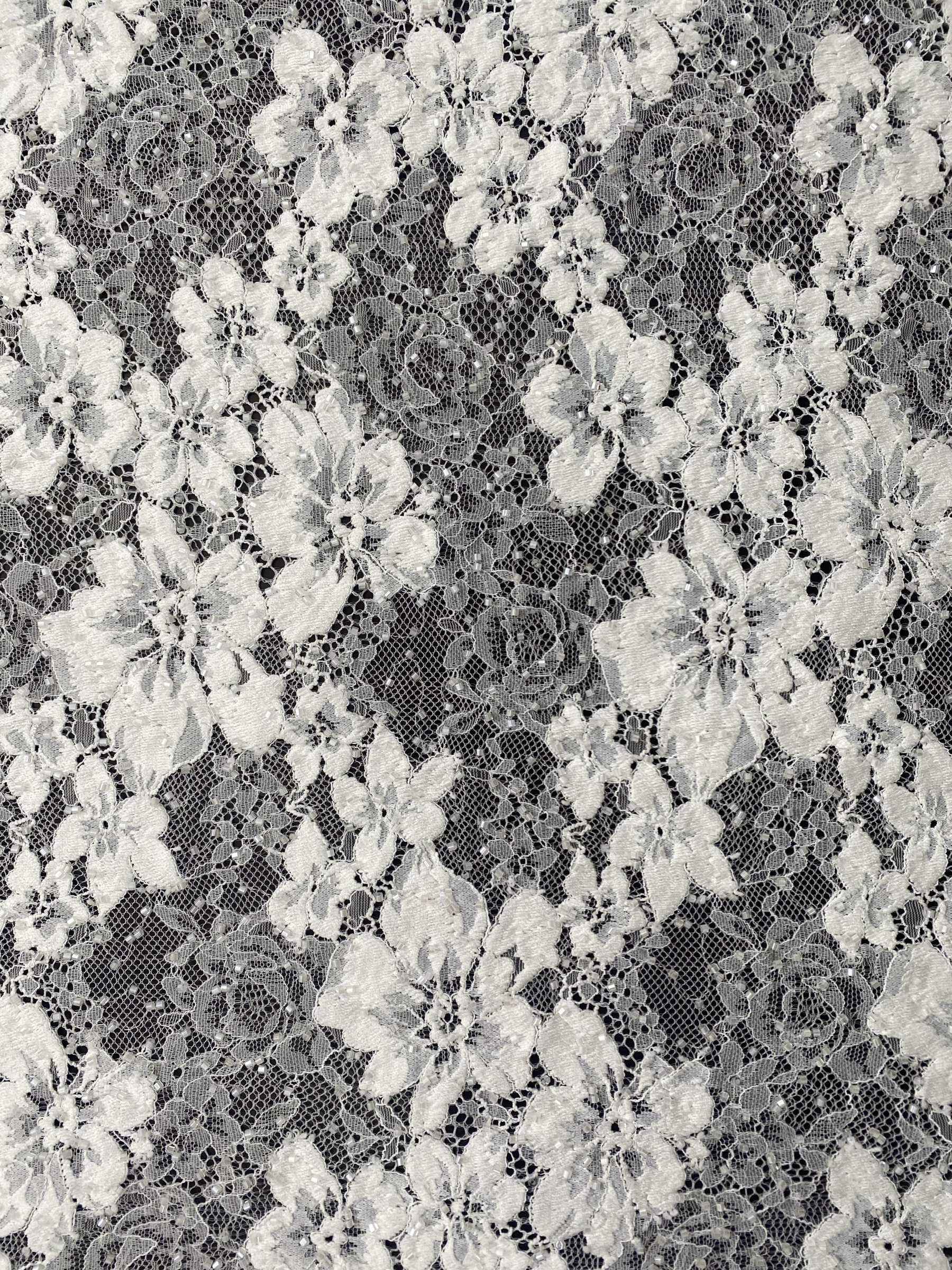 Beaded Flower Lace Fabric in Ivory, Embroidery Floral Tulle Fabric, Mesh Tulle Fabric for Wedding Dress, Bridal Lace Fabric, Sold By the Yard