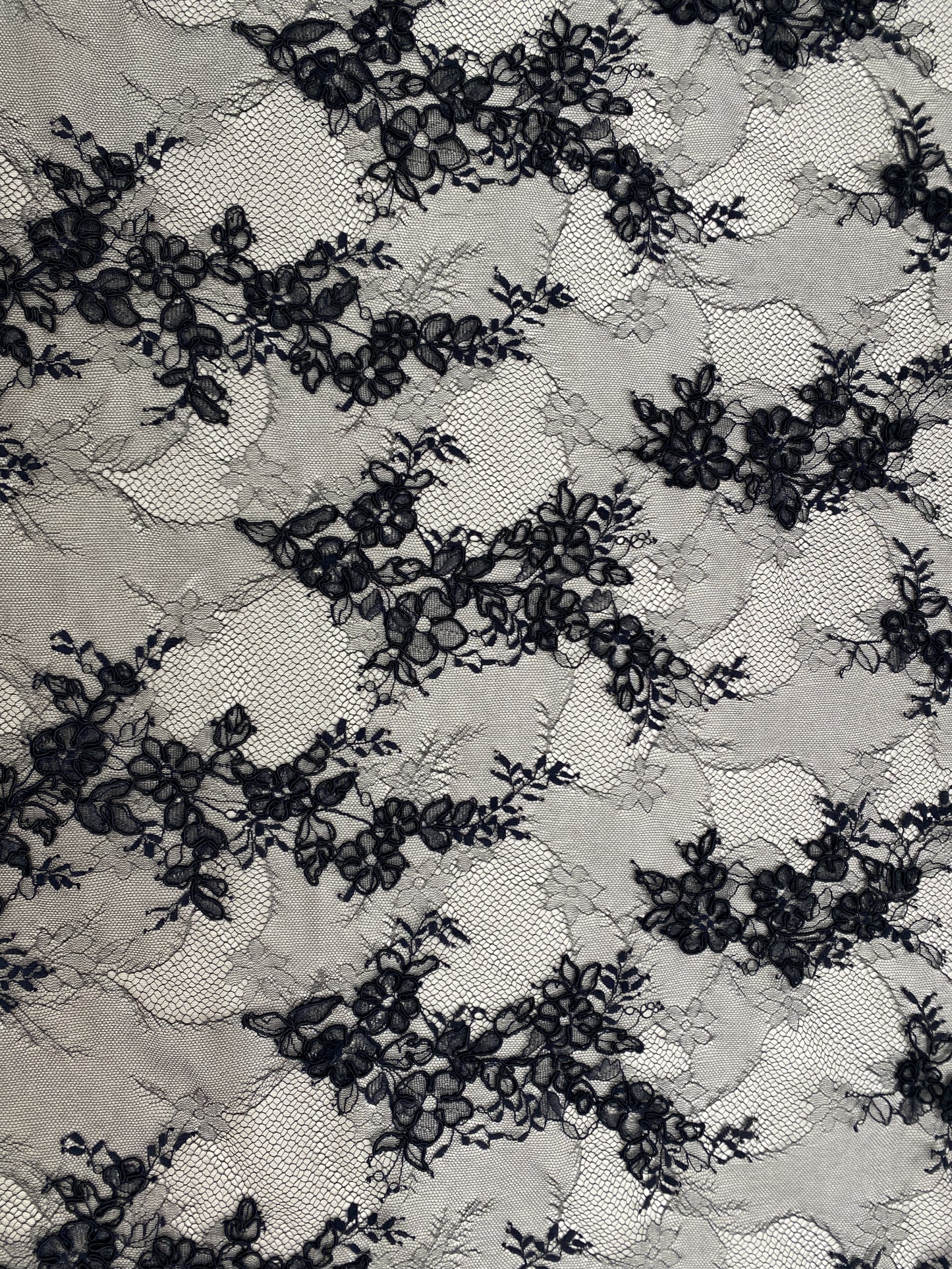 Black Chantilly lace fabric with cord, French bridal wedding lace, eyelash veil lace, scalloped floral lace, sold by 3 maters